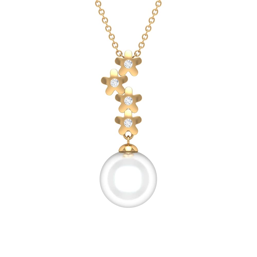 14K Gold Freshwater Pearl Floral Necklace with Moissanite - Elegant Jewelry for Parties & Weddings