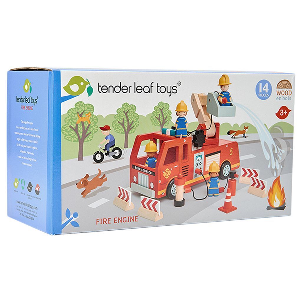 Wooden Toy Fire Engine Play Set for Kids - Realistic Fire Truck with Ladder & Accessories - Perfect for Pretend Play, Birthday Gifts & Early Learning