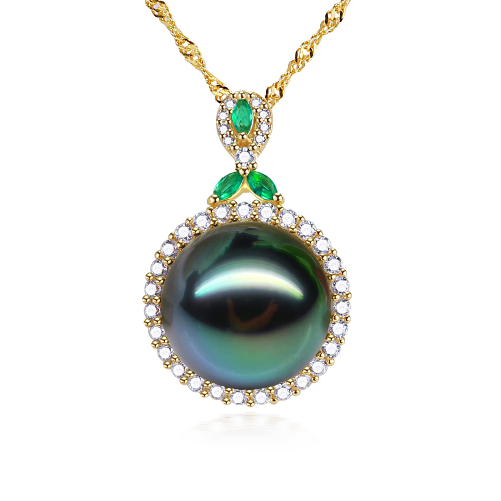 Tahitian Black Pearl Necklace for Women - 12-13mm Genuine South Sea Pearl Pendant in Sterling Silver Plated 18K Gold with Turquoise - Elegant Jewelry Gift for Christmas, Mother's Day & Valentine's Day - Perfect for Weddings, Anniversaries & Special Occasions