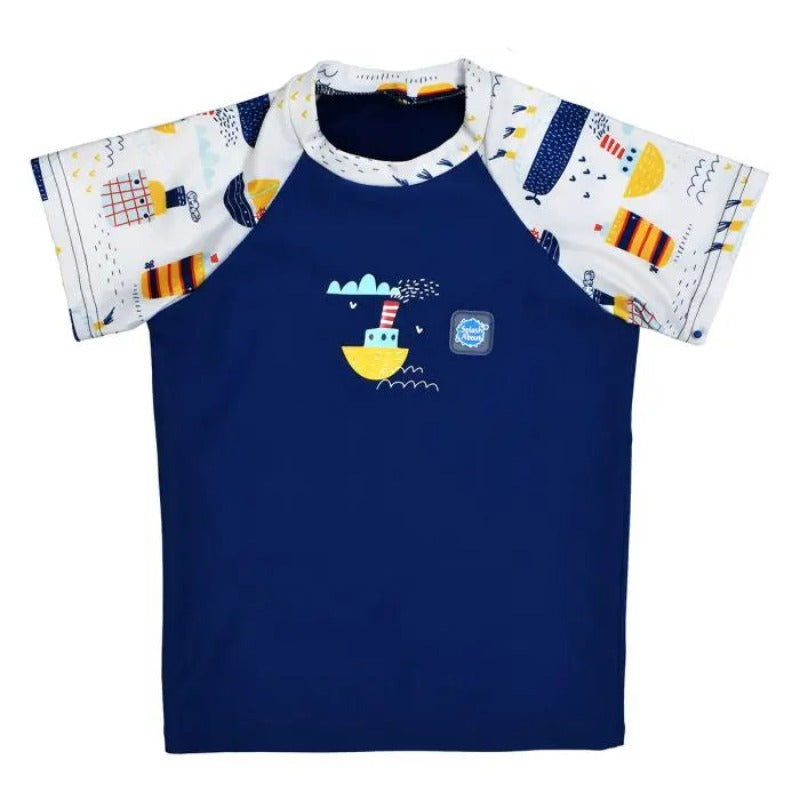 Boys' Rashguard Swim Shirt - UPF 50+ Sun Protection, Quick Dry, Short Sleeve Swim Top for Kids - Perfect for Beach, Pool & Water Sports Activities