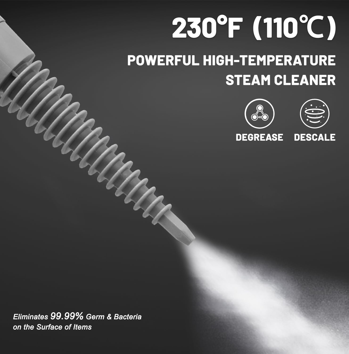 Handheld Steam Cleaner with 13 Accessories - Multi-Surface Pressurized Steam Shot for Floors, Upholstery, Grout, Windows & Cars | Safety Lock & Grey Design | Perfect for Home Deep Cleaning, Car Detailing & Sanitizing