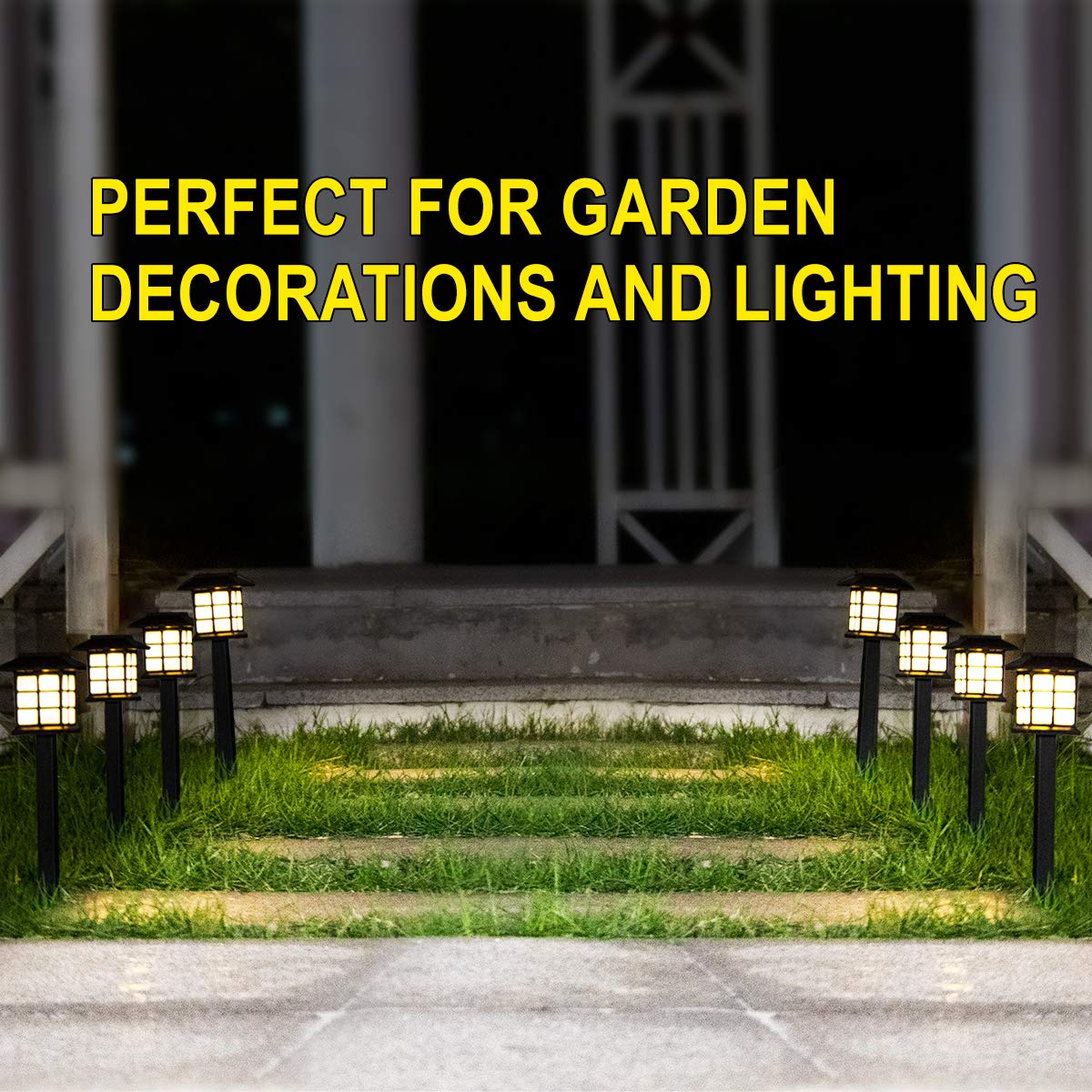 Solar Powered Outdoor Lights Waterproof - 2 Pack Warm Yellow LED Landscape Garden Lights for Yard, Pathway, Patio, Driveway, Walkway, Porch (Auto On/Off) - Perfect for Backyard Decor, Evening Ambience & Safety Lighting
