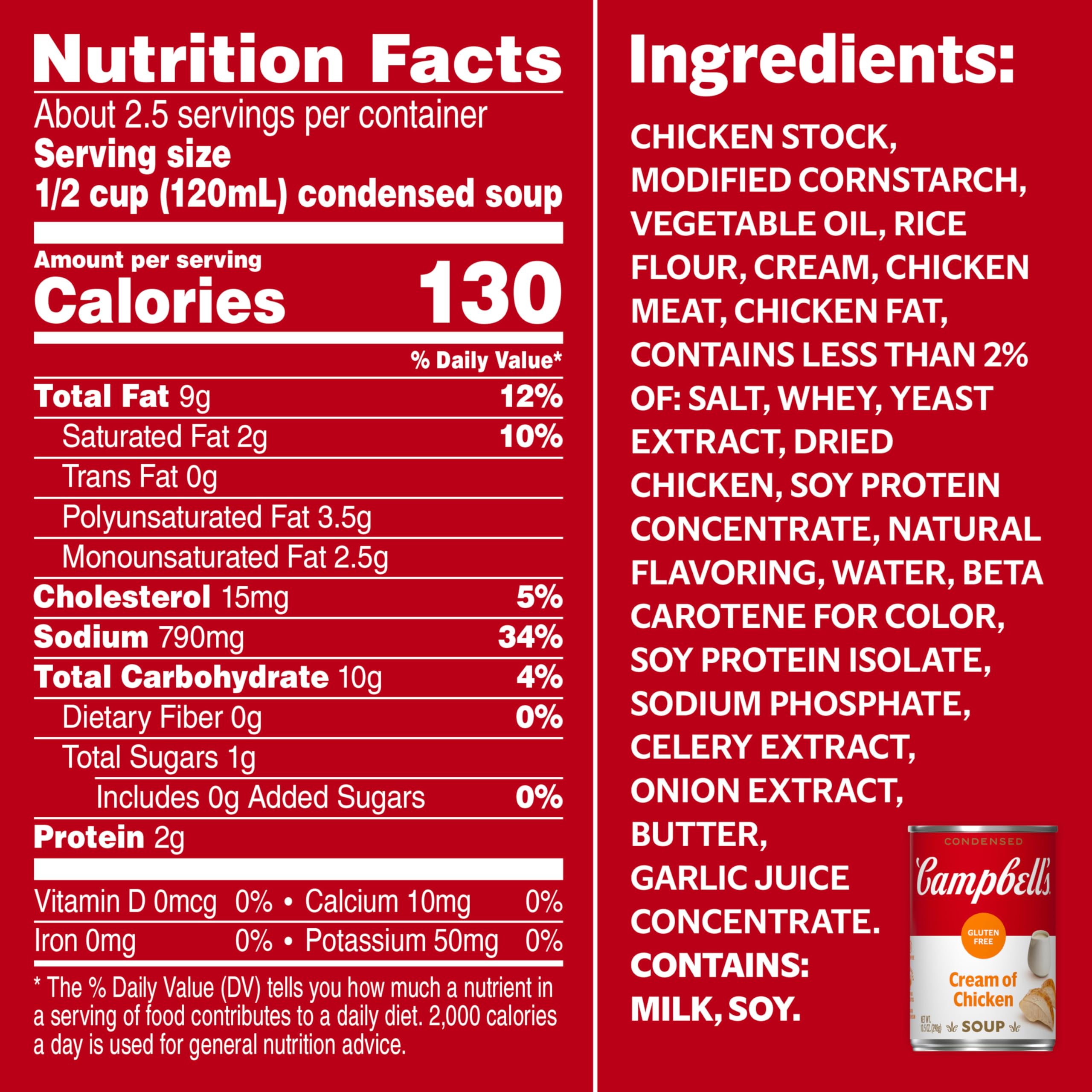 Campbell's Gluten Free Condensed Cream of Chicken Soup - 10.5 oz Can (Pack of 12) | Easy Cooking for Casseroles, Soups & Recipes | Quick Meal Prep Solution