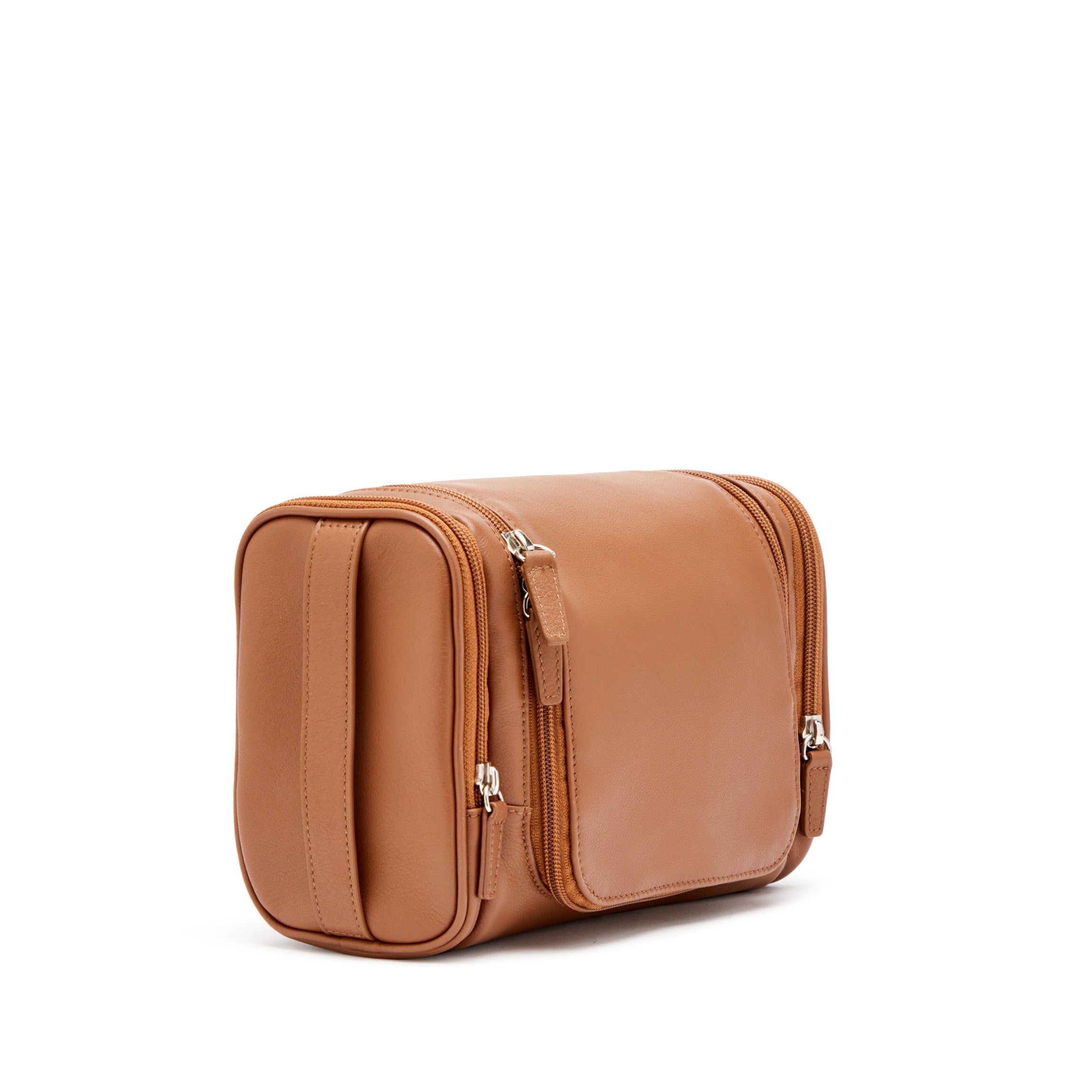 Premium Leather Hanging Toiletry Bag for Travel - Cognac Brown Organizer with Multiple Pockets | Perfect for Camping, Gym & Business Trips
