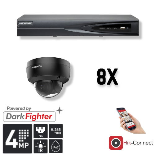 8 Pack 4MP Dome Security Camera System with DVR Recorder & Cables - Ideal for Home, Office & Business Surveillance