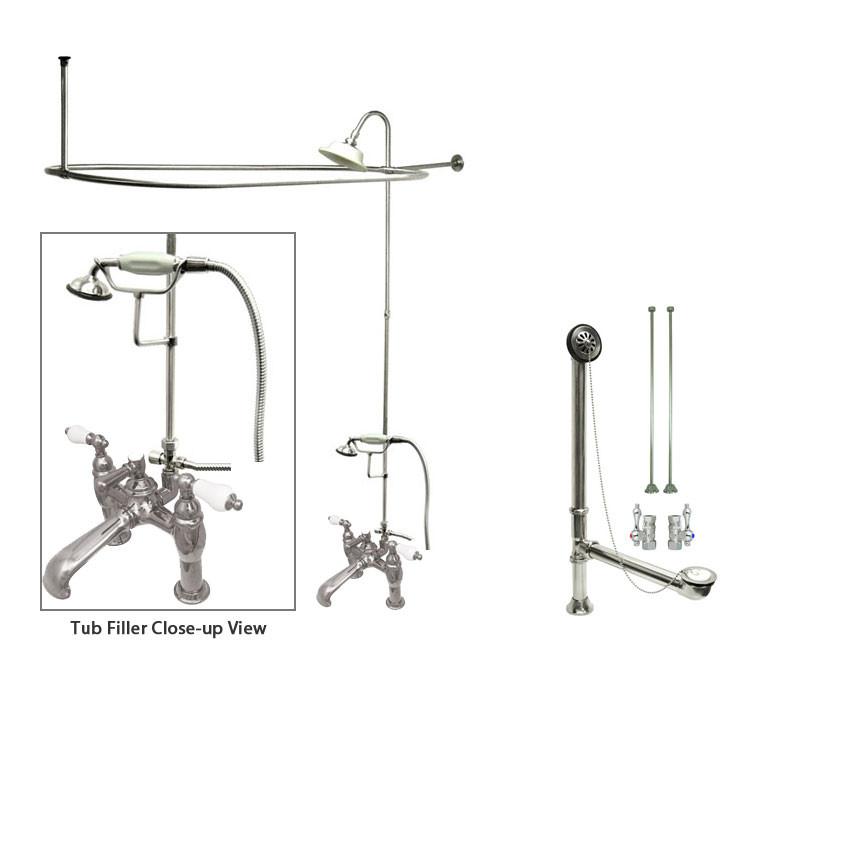 Vintage Chrome Clawfoot Bathtub Faucet & Shower Kit with Enclosure Curtain Rod 606T1CTS - Perfect for Classic Bathroom Renovations & Spa-Like Showers