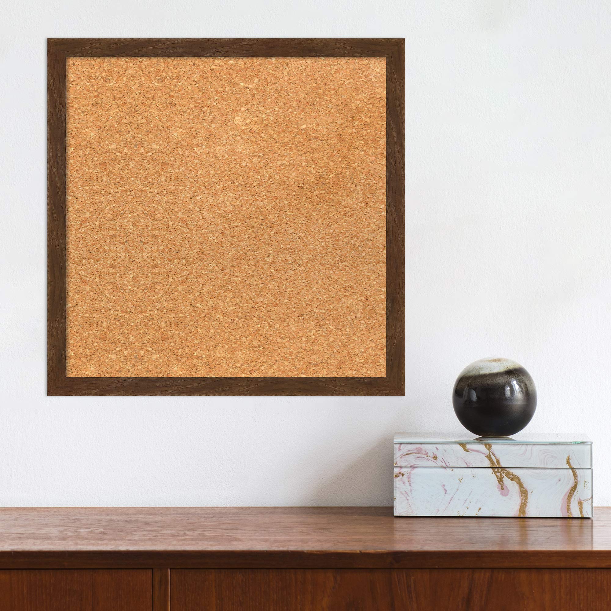 Amanti Art 15x15 Natural Cork Board with Brown Frame - Rustic Office & Home Decor for Vision Board, Pinboard, Wall Organization | Perfect for Displaying Photos, Notes & Inspirational Quotes in Home, Office or Dorm