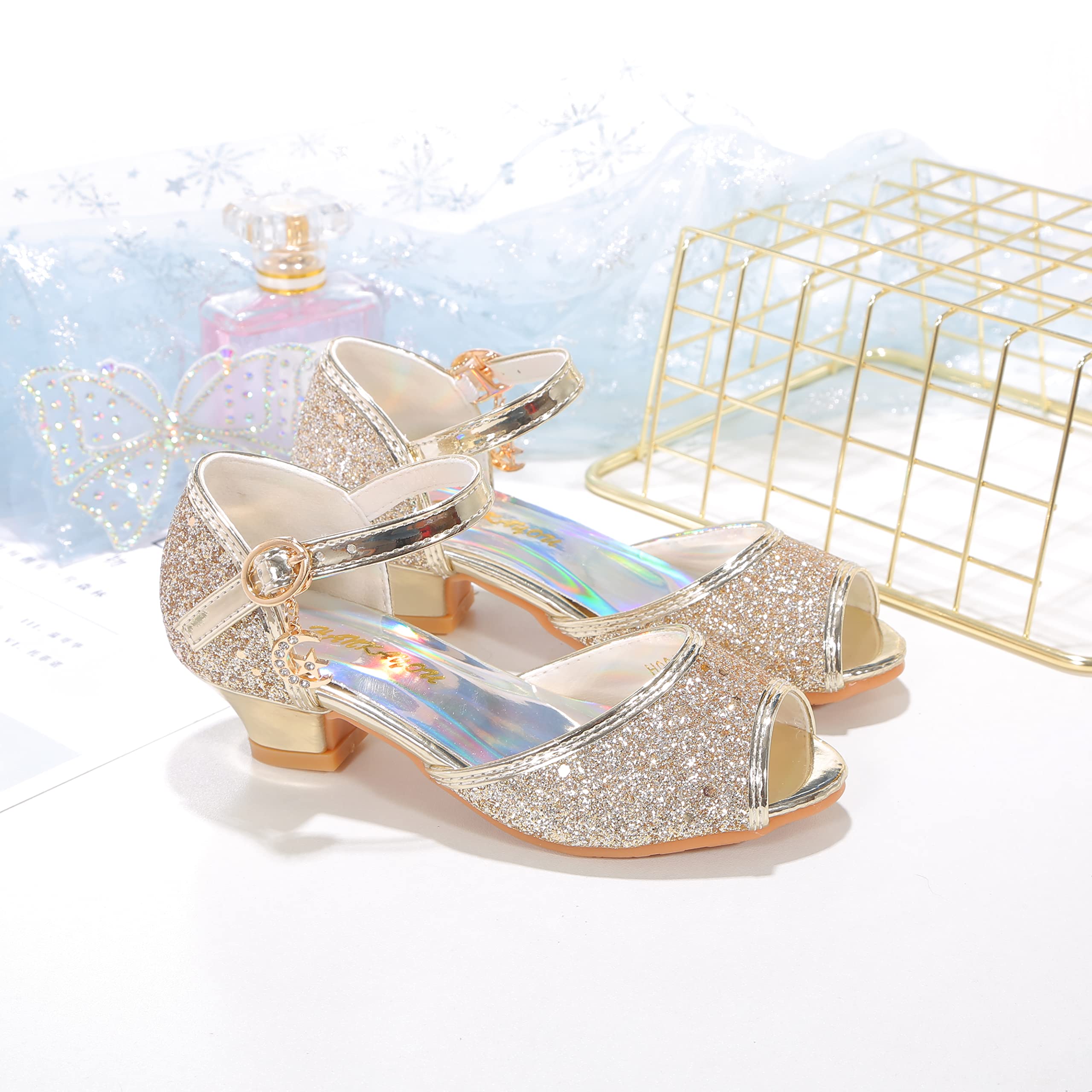 Sparkly Girls Mary Jane Shoes for Weddings & Parties - Princess Flower Strap Dress Shoes - Perfect for Flower Girls, Pageants & Special Occasions