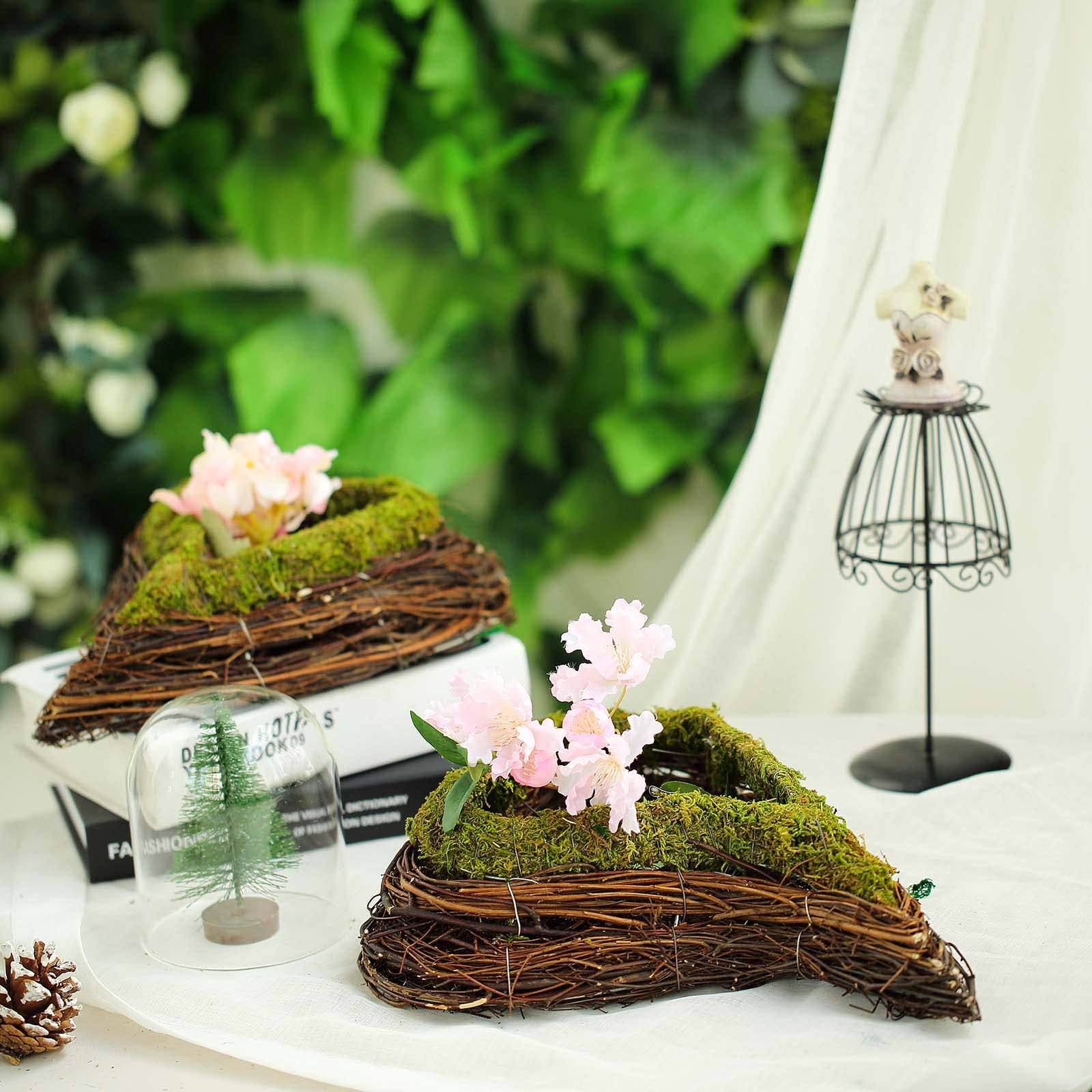 Efavormart Set of 2 Natural Twig Green Heart Preserved Moss Planter Boxes - 14
