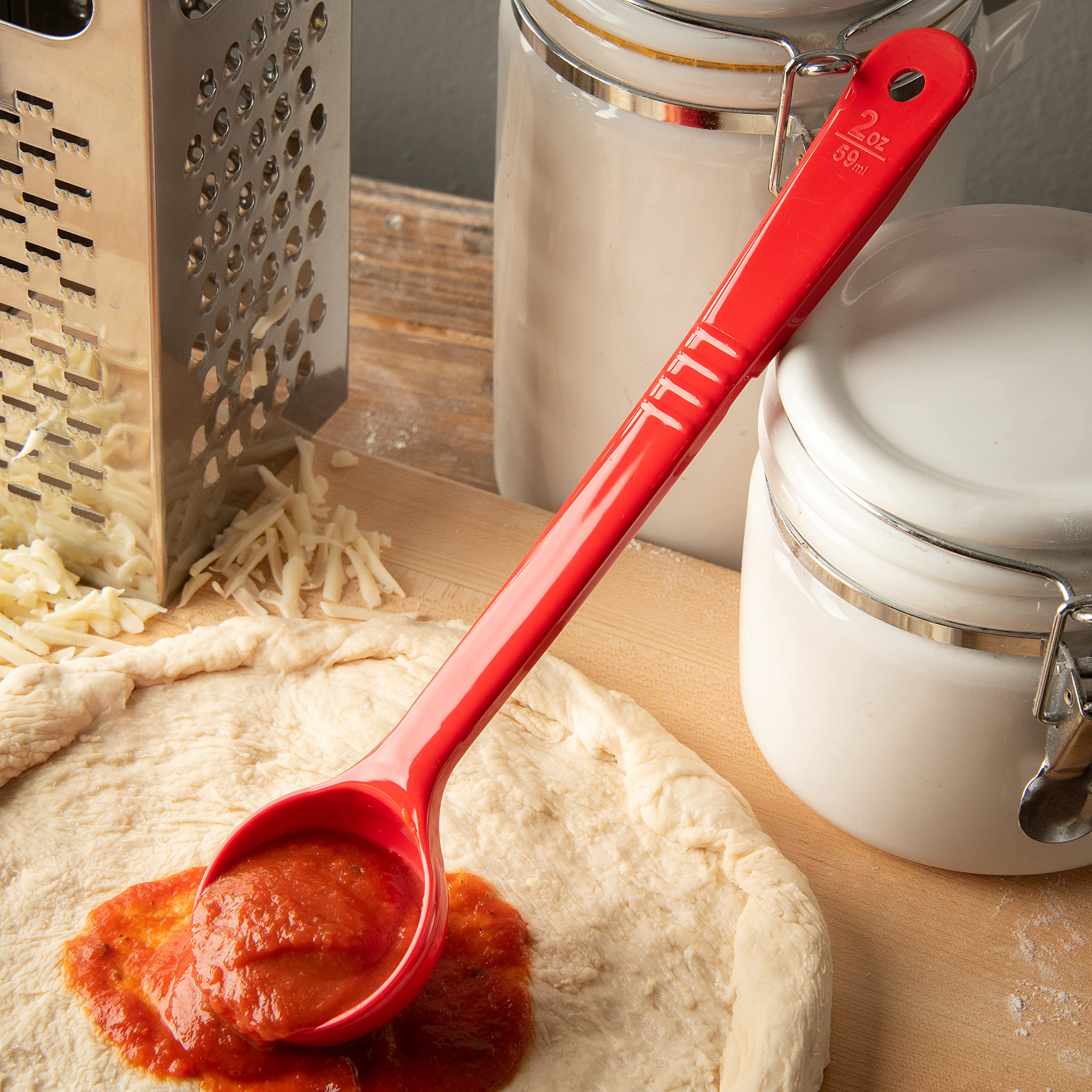 Carlisle FoodService 2oz Long Handle Plastic Measuring Spoon - Pack of 12 (Red) | Perfect for Baking, Cooking & Food Prep in Restaurants, Cafes & Home Kitchens