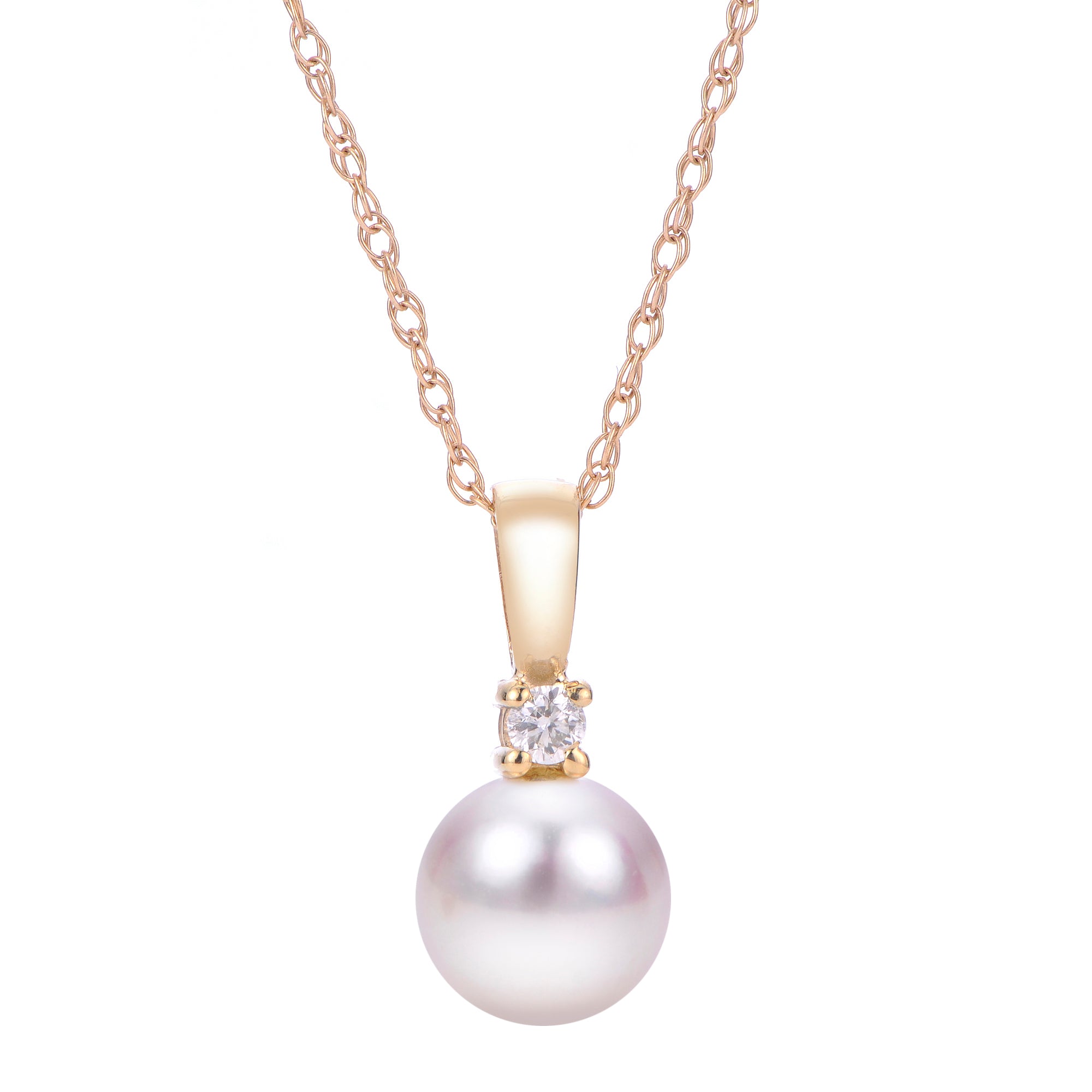 7mm Akoya Pearl & Diamond 14K Yellow Gold Pendant Necklace - Elegant Jewelry Gift for Women, Perfect for Weddings, Anniversaries & Special Occasions