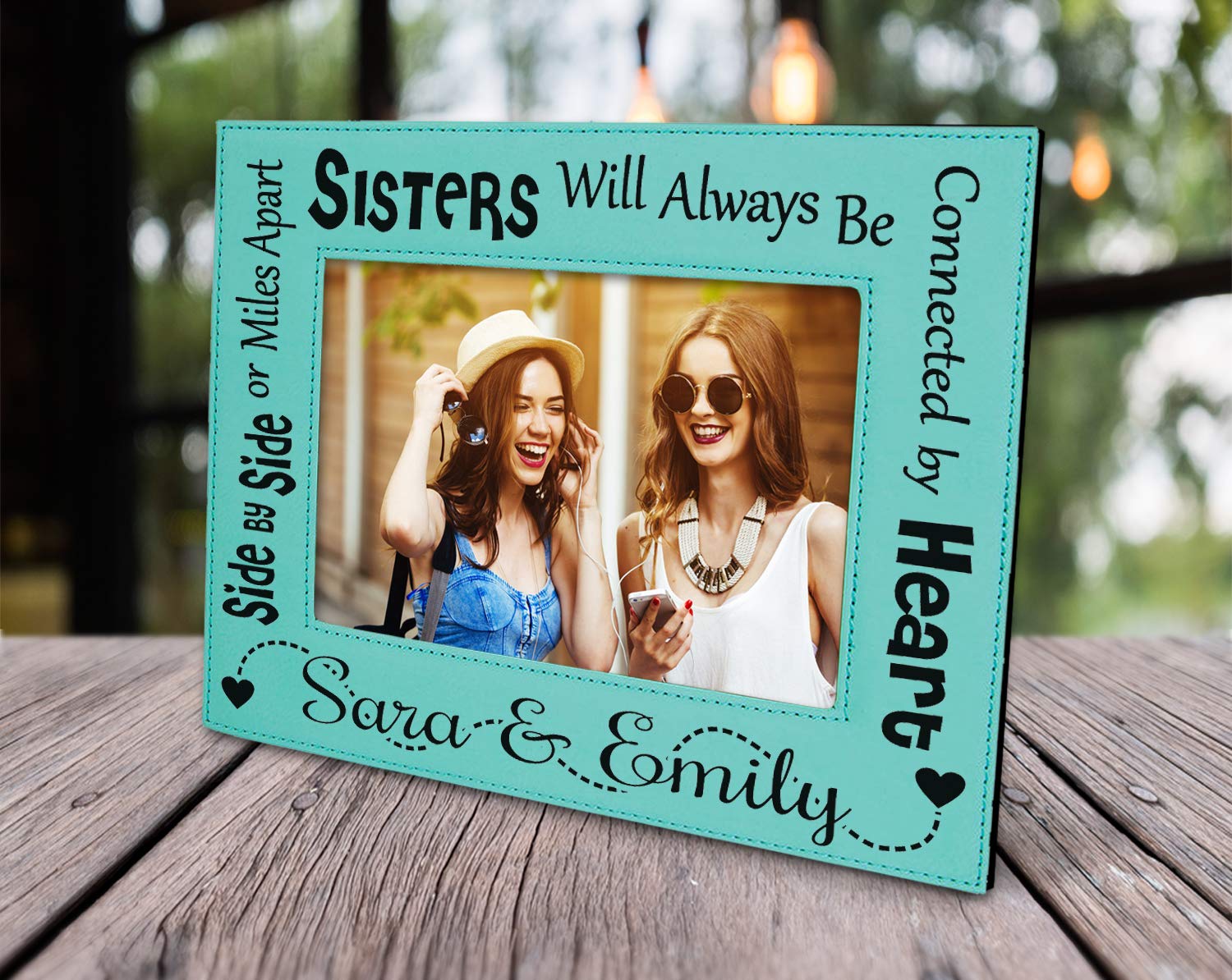 Personalized Engraved Picture Frame for Sisters - Best Friend, Family, Sibling & Twin Gift - Teal or Pink - Birthday & Home Decor - Perfect for Bedroom, Nursery & Living Room