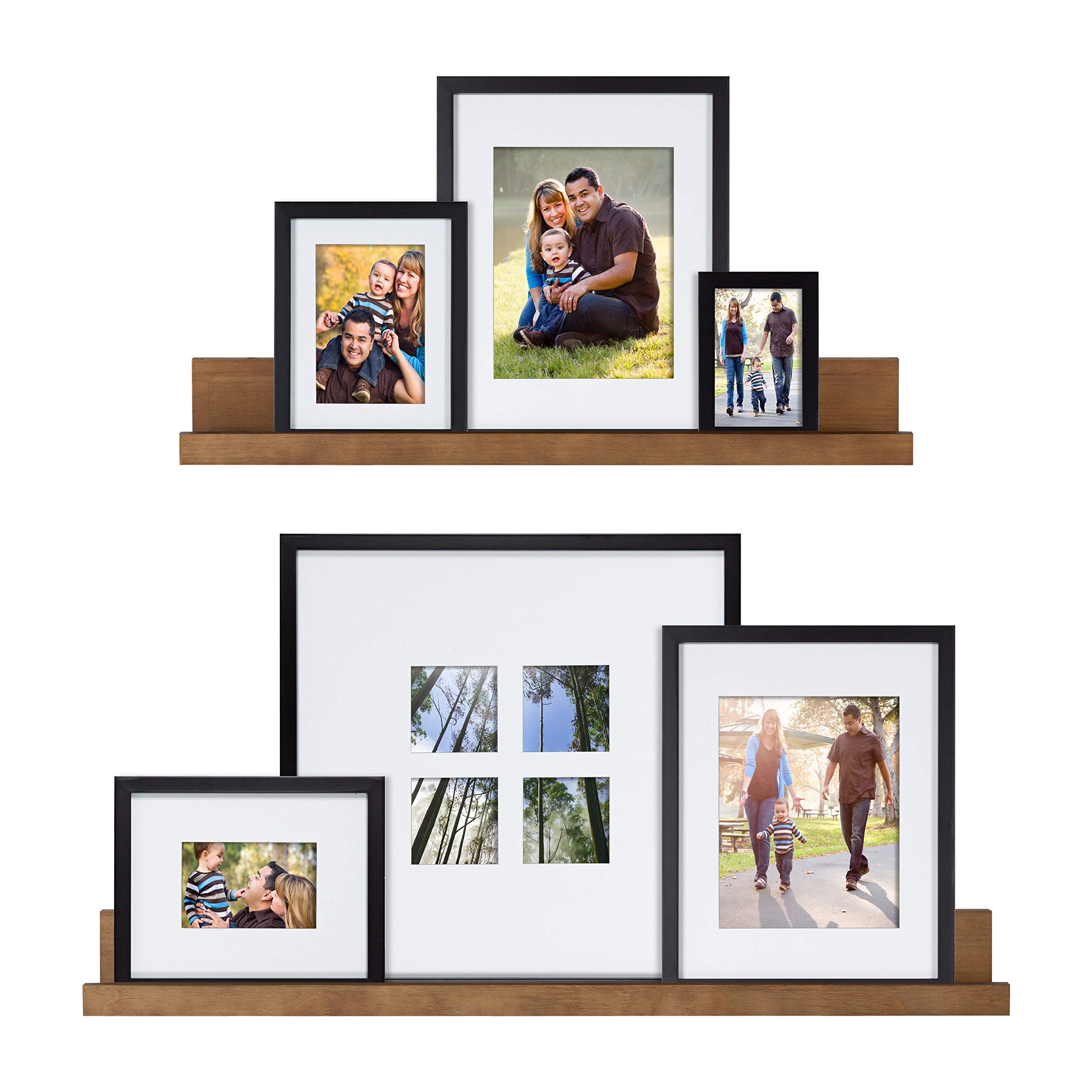Kate & Laurel Transitional Frame & Shelf Set - 8-Piece Rustic Brown & Black Picture Frame Collage with Multiple Sizes - Perfect for Living Room, Bedroom & Office Wall Decor