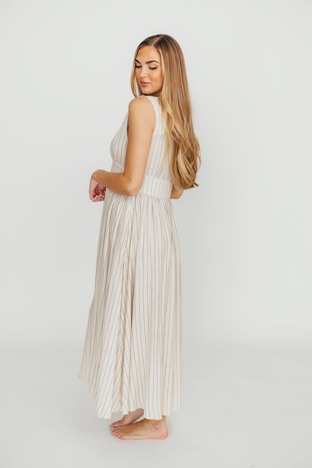 Pippy Button Down Maxi Dress in Natural/Black - Nursing Friendly Maternity Dress for Women | Comfortable & Stylish Nursing Wear for Breastfeeding Moms | Perfect for Casual Outings, Date Nights & Special Occasions
