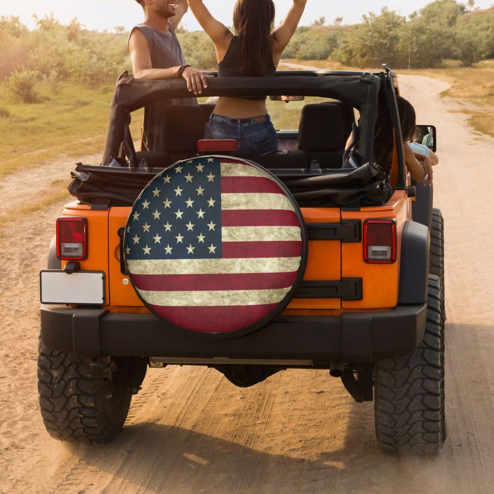 Retro American Flag Spare Tire Cover - 17 Inch Dustproof Wheel Protector for Trailers, RVs, SUVs & Trucks | Durable Outdoor Accessory for Camping & Road Trips