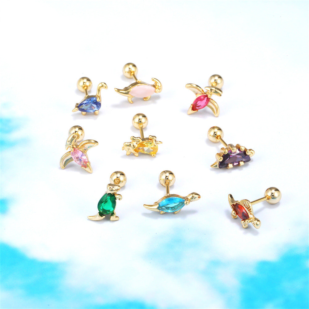 20G Colorful Dinosaur Helix Barbell Stud Earrings for Cartilage Piercing - Cute Second Hole Jewelry for Women & Teens | EGD0022 | Perfect for Everyday Wear & Gifts