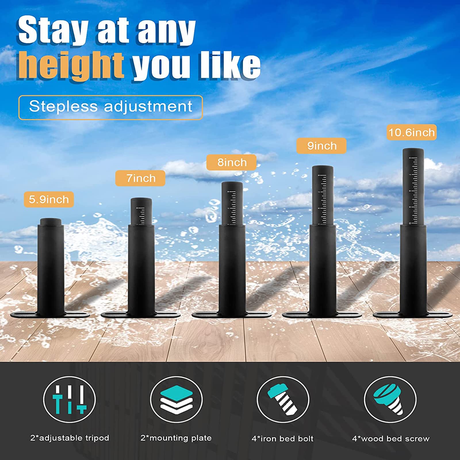 **Adjustable Bed Support Legs 6-10.5 Inch, 2-Pack Heavy Duty Metal Risers – Fits Most Bed Frames, Box Springs, Platforms & Slats – Easy Installation, Black – Perfect for Bedroom, Guest Room & Dorm Furniture Support**