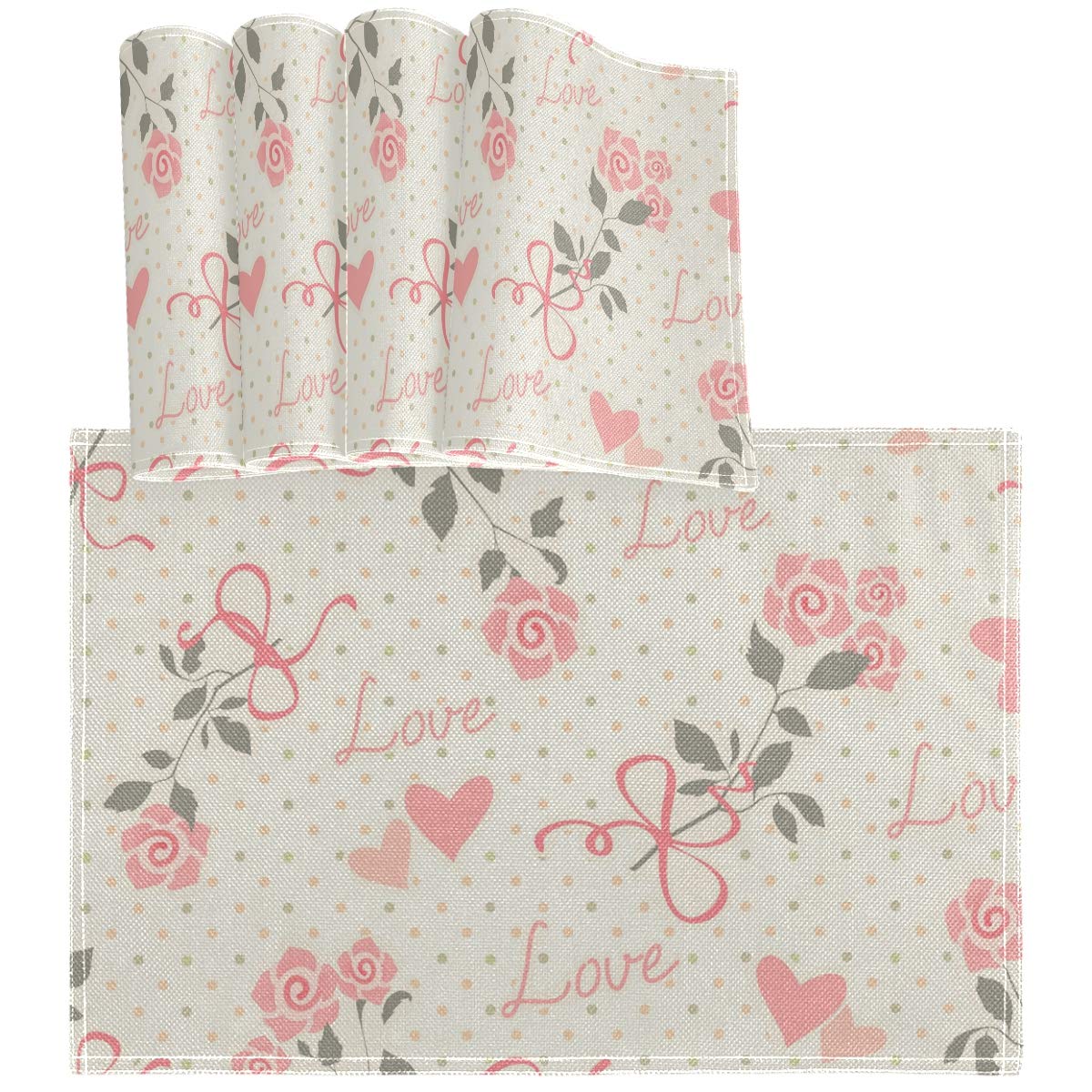 Oarencol Floral Polka Dot Placemats Set of 4 - Heat-Resistant & Washable Table Mats for Dining, Kitchen Decor - Perfect for Mother's Day, Valentine's Day Gifts & Everyday Home Dining
