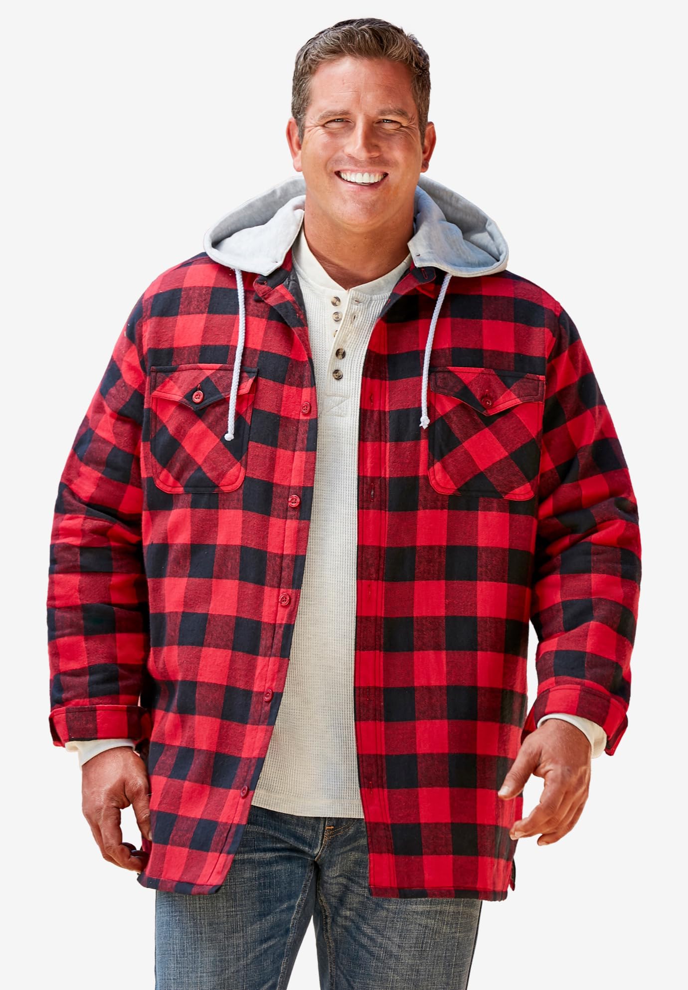 KingSize Men's Big & Tall Removable Hooded Shirt Jacket | Boulder Creek | Casual Outdoor Wear for Hiking & Camping