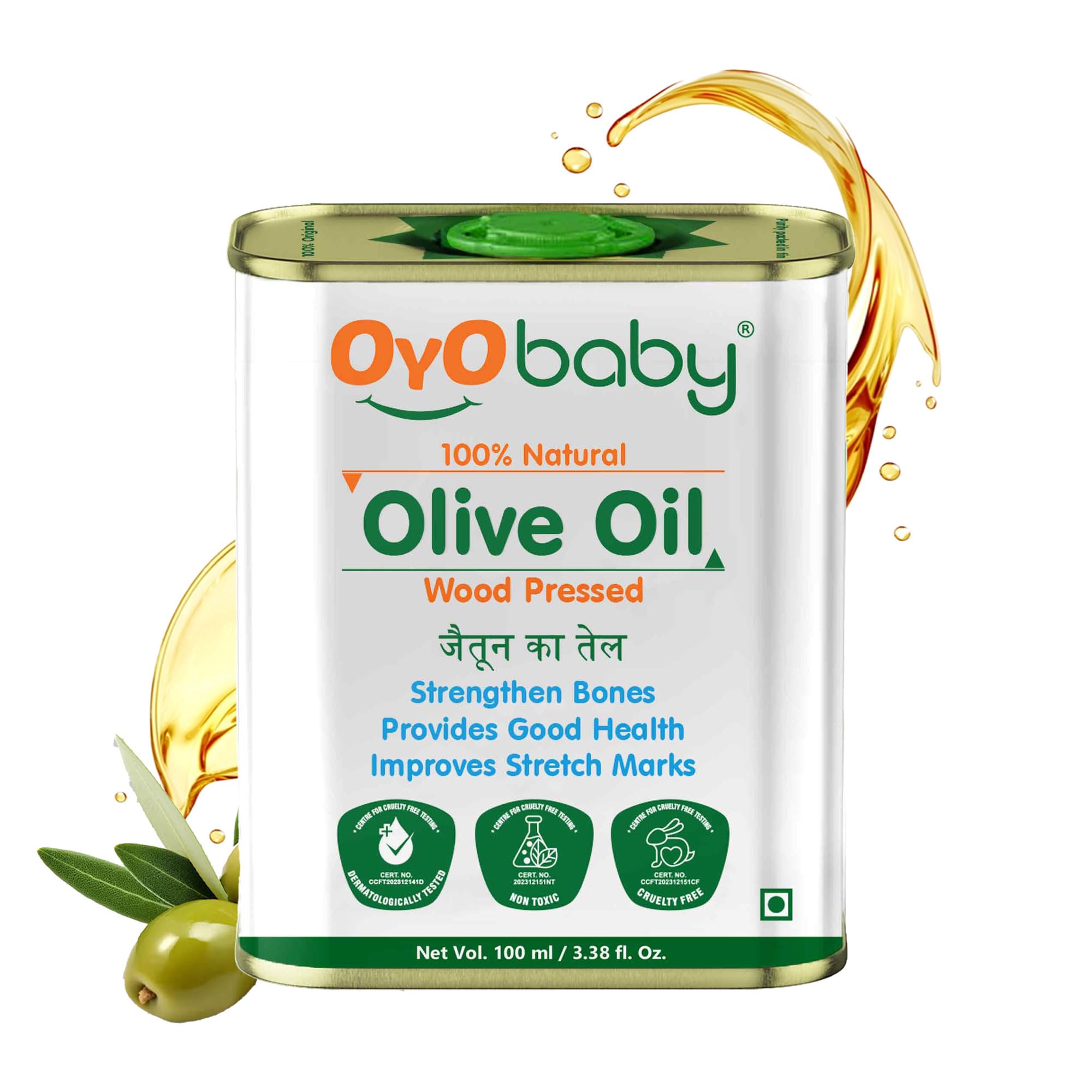 OYO BABY 100% Pure & Natural Olive Massage Oil for Babies - 100ml | Promotes Faster Physical Growth, Stronger Bones & Muscles | Cold Pressed Baby Hair & Body Oil | Ideal for Newborn Massage, Skin Hydration & Relaxation | Pack of 1
