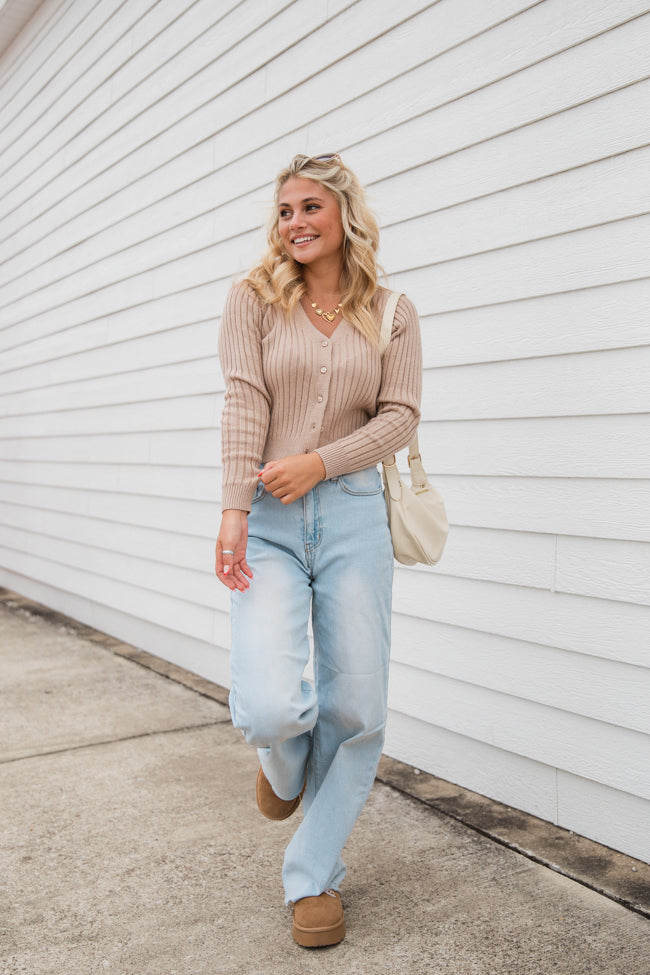 Stylish Taupe Ribbed Cardigan for Women - Cozy Knit Sweater for Fall & Winter - Perfect for Layering, Office Wear & Casual Outfits