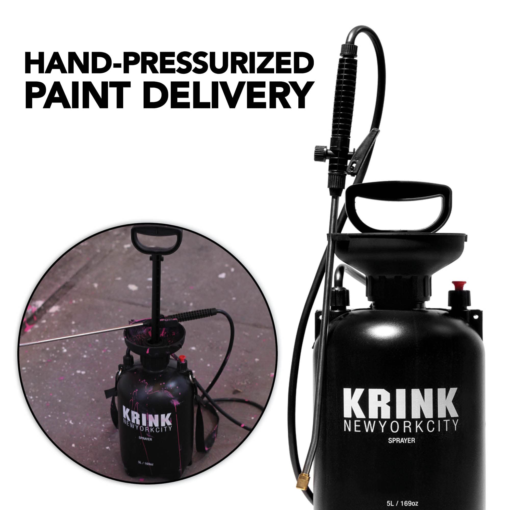 Krink Graffiti Paint Sprayer - 5L (169oz) Hand-Pump Spray Paint Tank with Adjustable Nozzle & Hose - Cordless Graffiti Art Tool for Street Art, Murals & DIY Projects