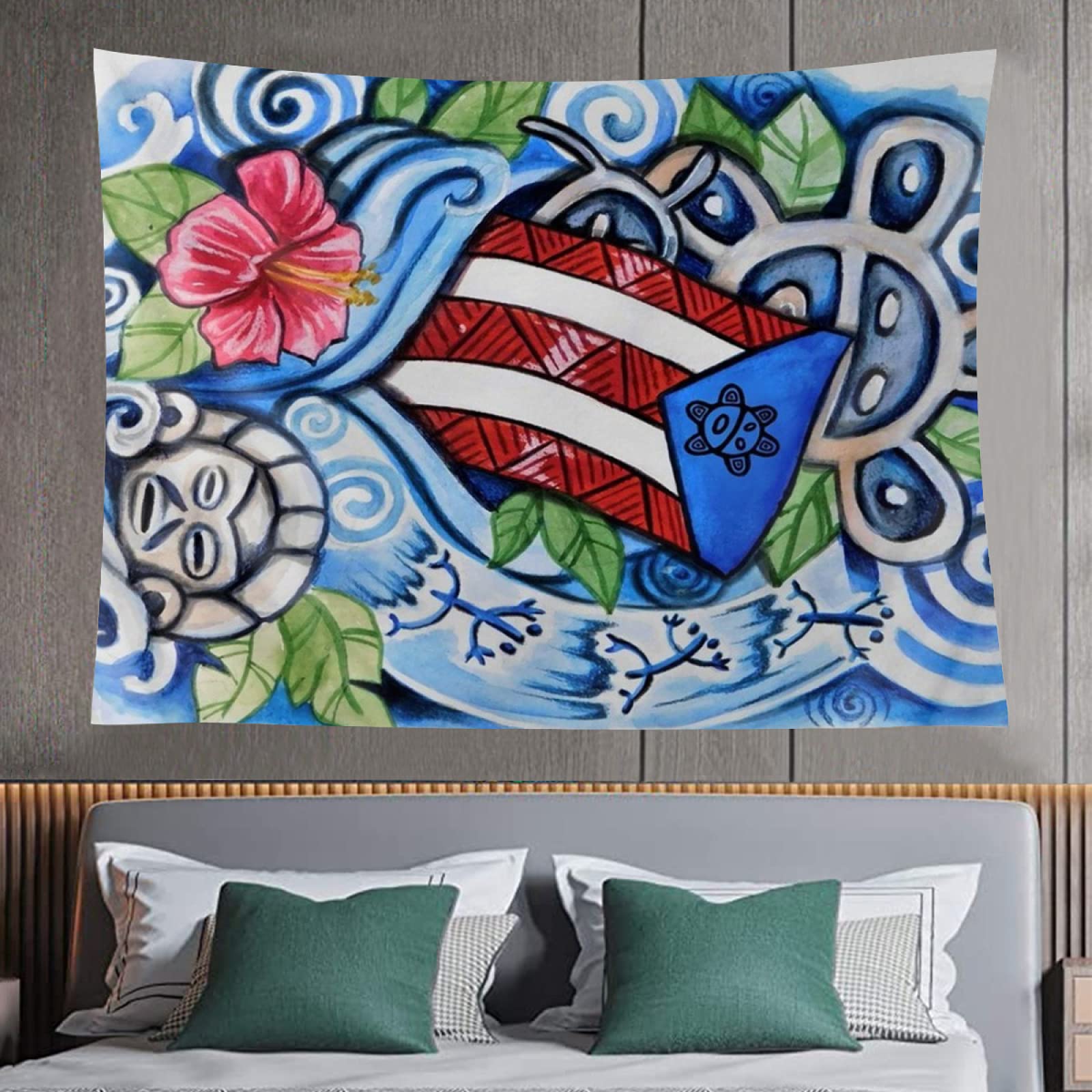 Taino Flag Puerto Rico Tapestry - Authentic Puerto Rican Flag Wall Hanging Decor (60x40 Inch) for Bedroom, Living Room & Dorm - Vibrant Cultural Home Decor Gift