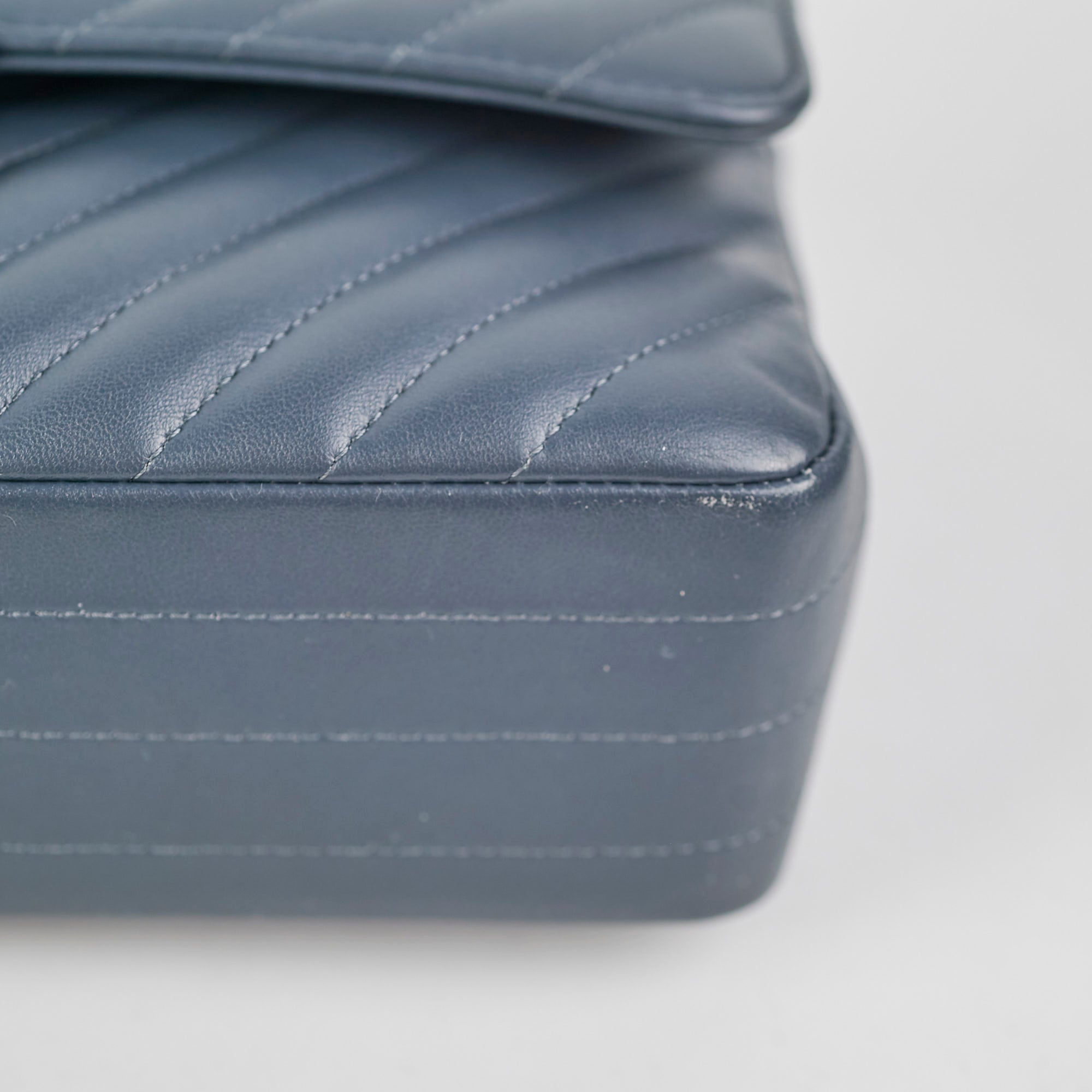 Chanel Chevron M/L Lambskin Classic Flap Bag in Dark Grey & Blue - Luxury Crossbody Shoulder Bag for Women, Perfect for Date Night & Special Occasions