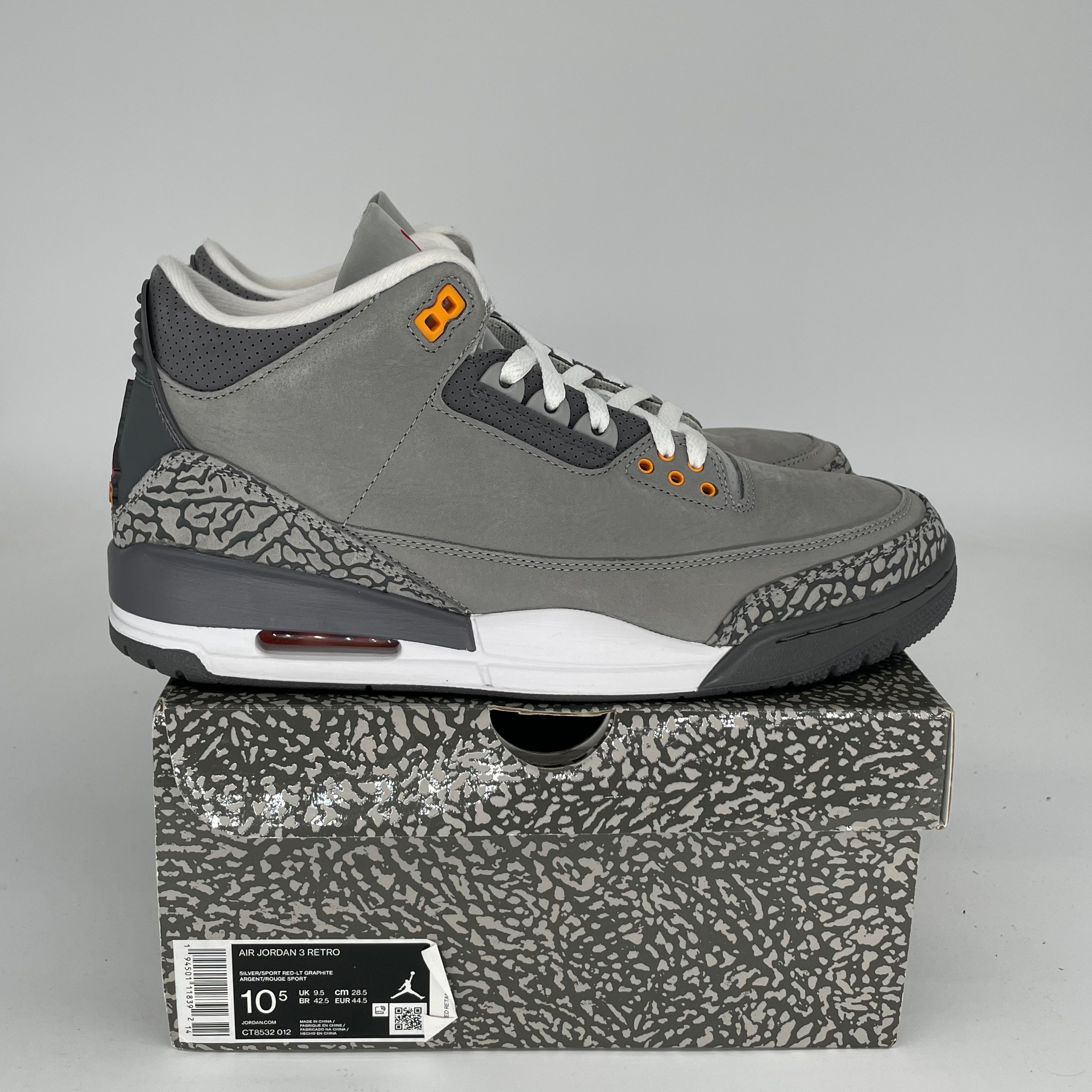 AIR JORDAN 3 COOL GREY Men's Basketball Shoes Size 10.5 - Retro Style Sneakers for Running, Training & Streetwear Fashion (Style Code: CT8532 012)