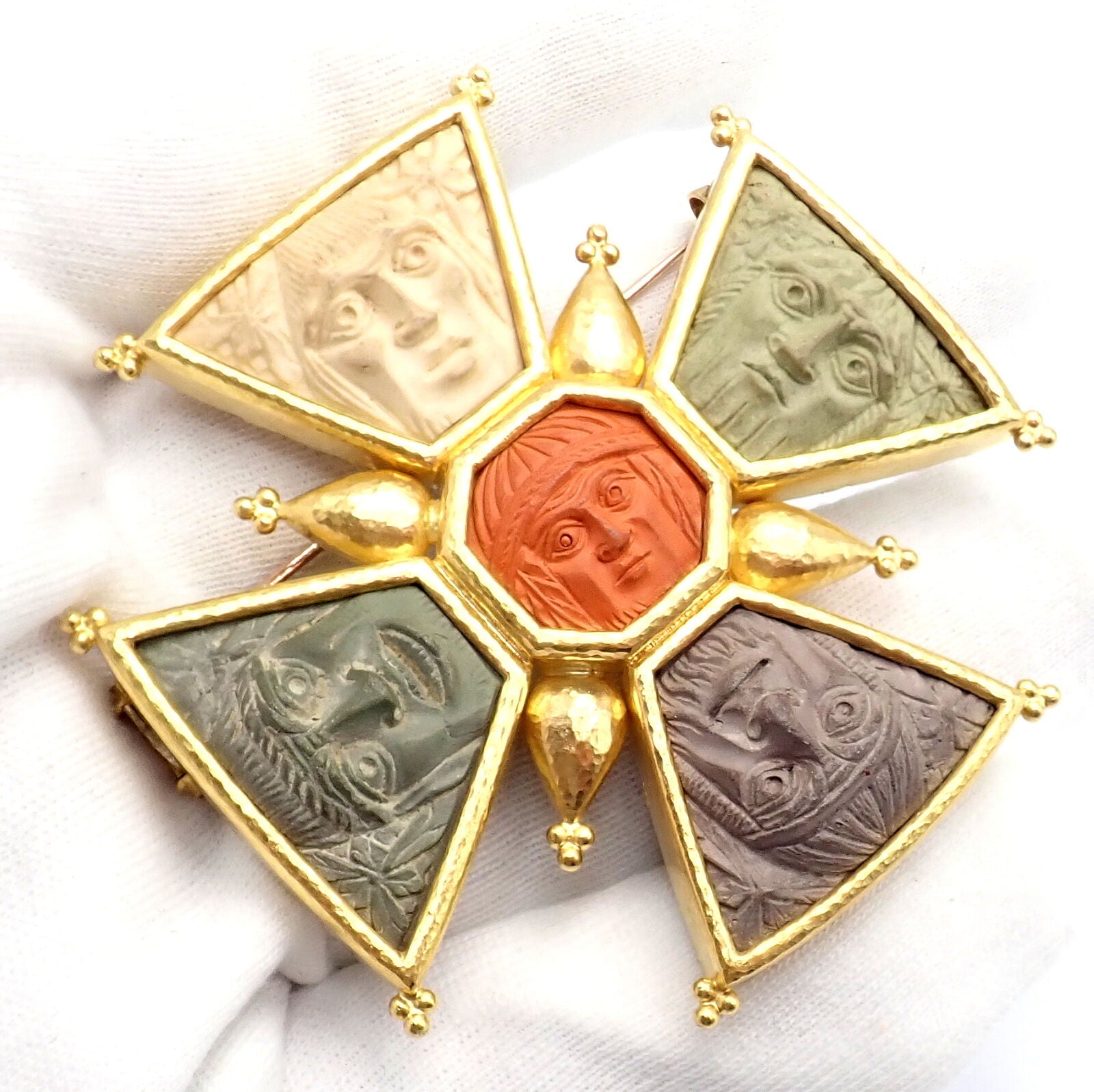 Elizabeth Locke 18k Yellow Gold Bomarzo 5 Faces Maltese Cross Brooch & Pendant - Elegant Jewelry for Women, Perfect for Parties, Weddings & Special Occasions