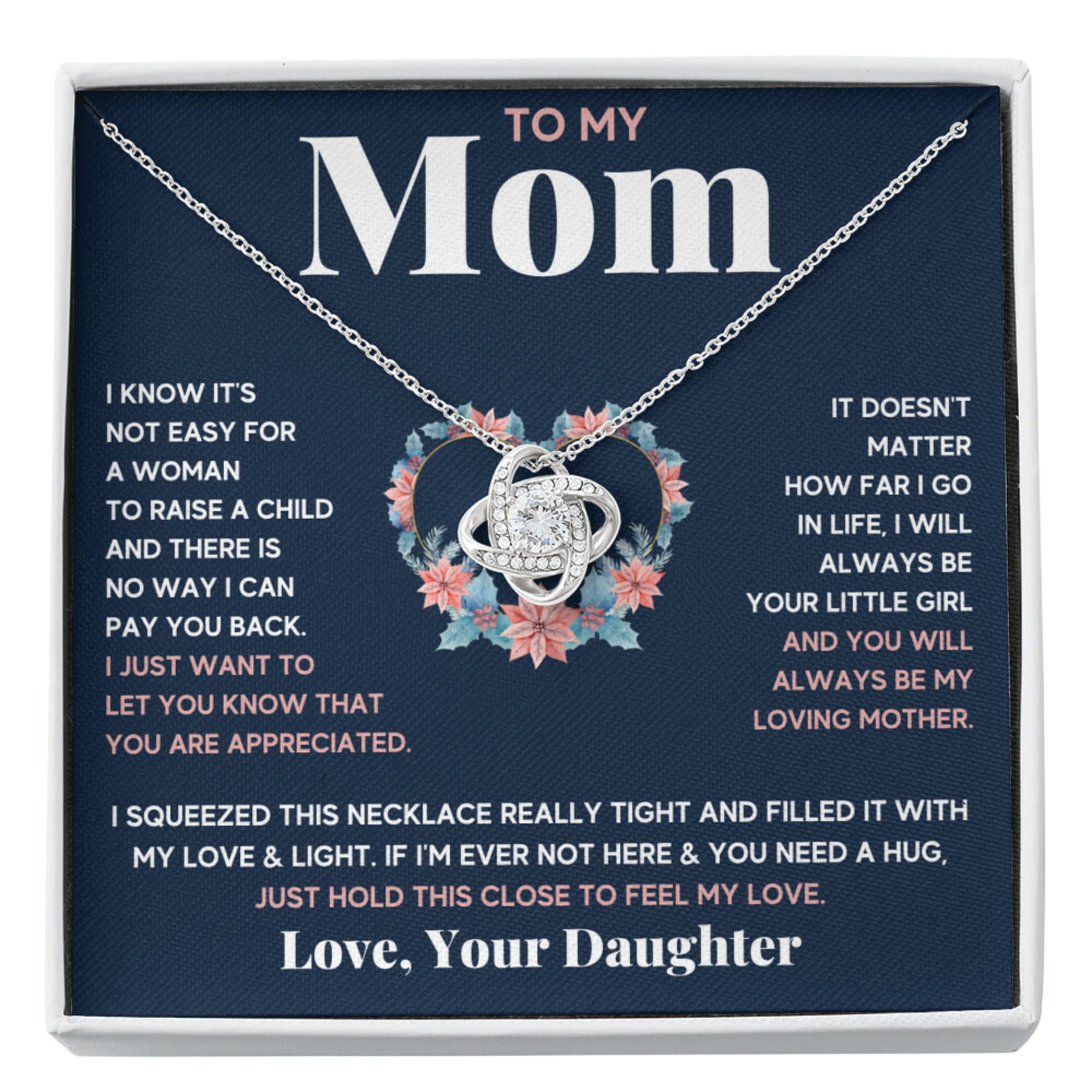 Mother Daughter Necklace Set - Sterling Silver Heart Pendant Jewelry Gift for Mom, Birthday, Christmas & Mother's Day - Engraved Message Card & Gift Box Included - Perfect for Anniversaries, Valentine's Day & Special Occasions