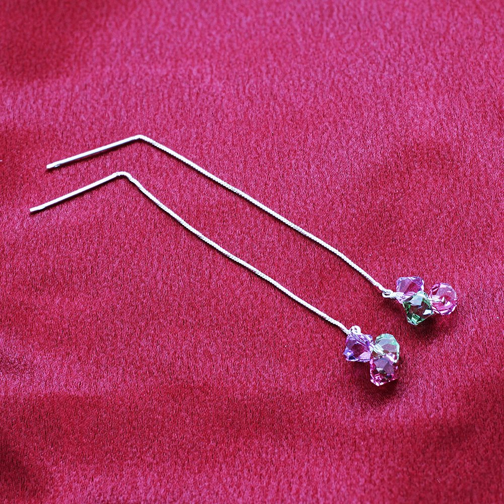 Austrian Crystal Threader Earrings for Women - 925 Sterling Silver, Party & Wedding Jewelry