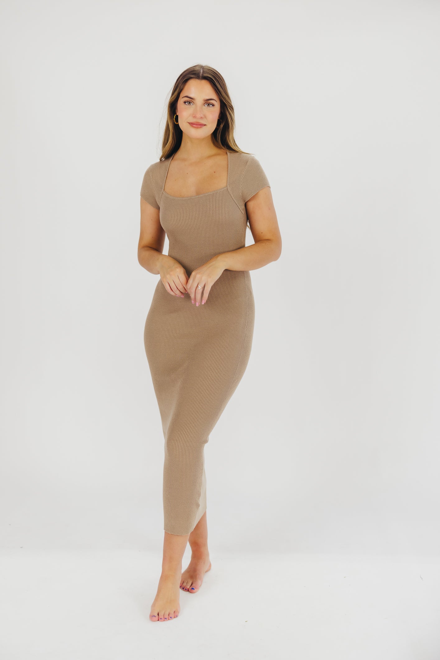 Wren Ribbed Knit Maxi Dress with Square Neckline in Taupe | Women's Plus Size XS to XL | Worth Collective Exclusive | Perfect for Date Night, Beach Coverup & Summer Weddings
