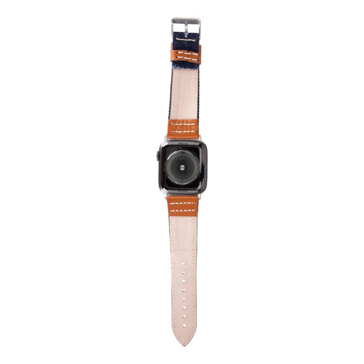 Premium Blue Denim & Genuine Brown Leather Apple Watch Band - Sporty & Stylish for Workouts, Outdoor Activities & Everyday Wear
