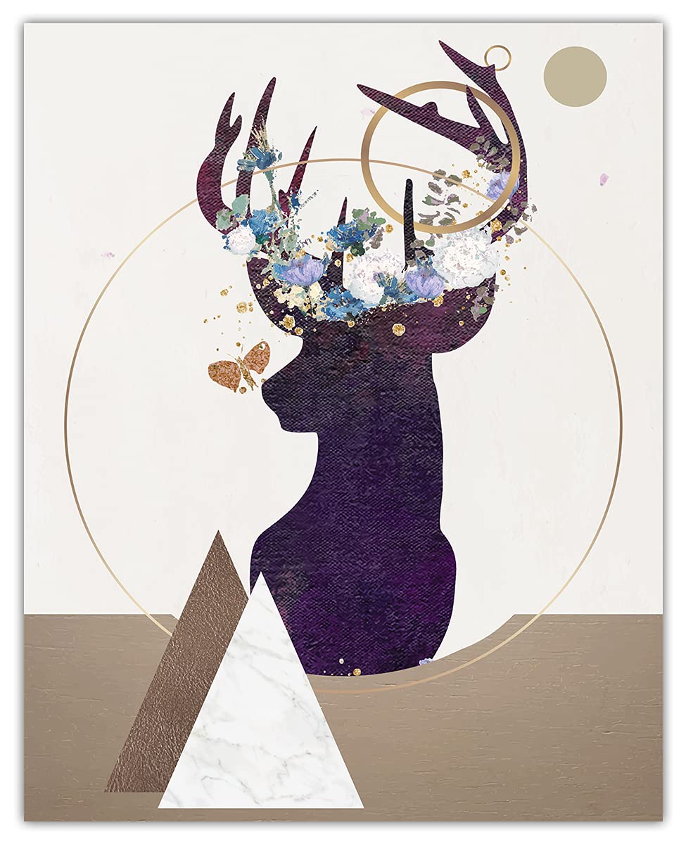 Abstract Geometric Deer Wall Art - Minimalist Boho Home Decor for Living Room, Bedroom & Office - Unframed 8x10 Inch Poster | Modern Aesthetic Wall Hanging for Housewarming Gifts & Apartment Decor
