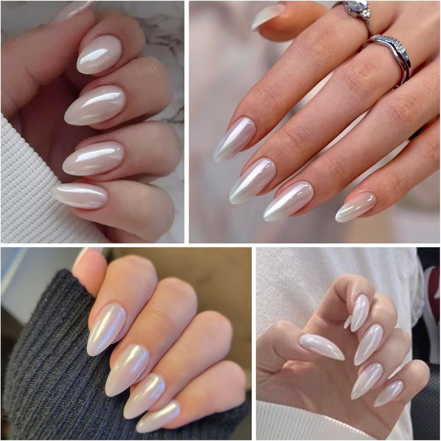 BISHENGYF Pearl Chrome Nail Powder - Super Mirror Effect White & Aurora Iridescent Nail Art Powder for DIY Manicure, Gel Polish, and Nail Extensions - Perfect for Salon, Home Use, and Special Occasions