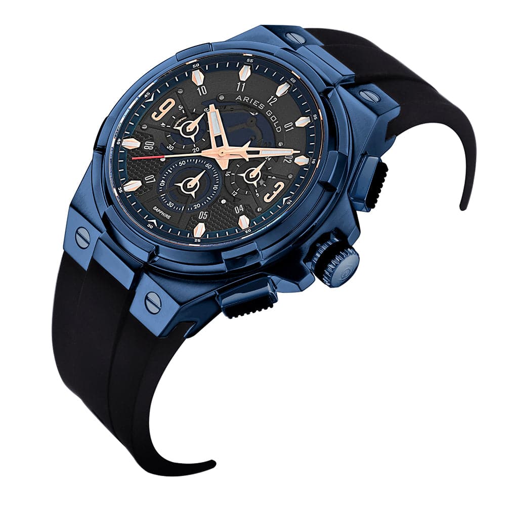 ARIES GOLD Analog Men's Watch with Lightning Blue Dial & High-Tech Silicon Strap - Model G 7016 BU BURG - Perfect for Casual Wear, Sports & Everyday Use