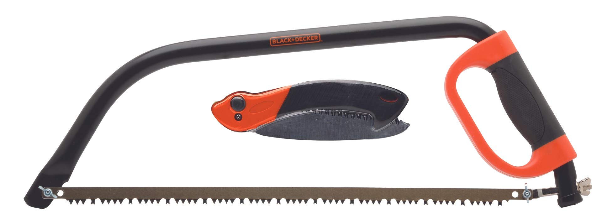 Black + Decker 21 Inch Bow Folding Saw with 7.5 Inch Blade - Heavy Duty Pruning Saw for Tree Trimming, Branch Cutting & Gardening - Black and Orange