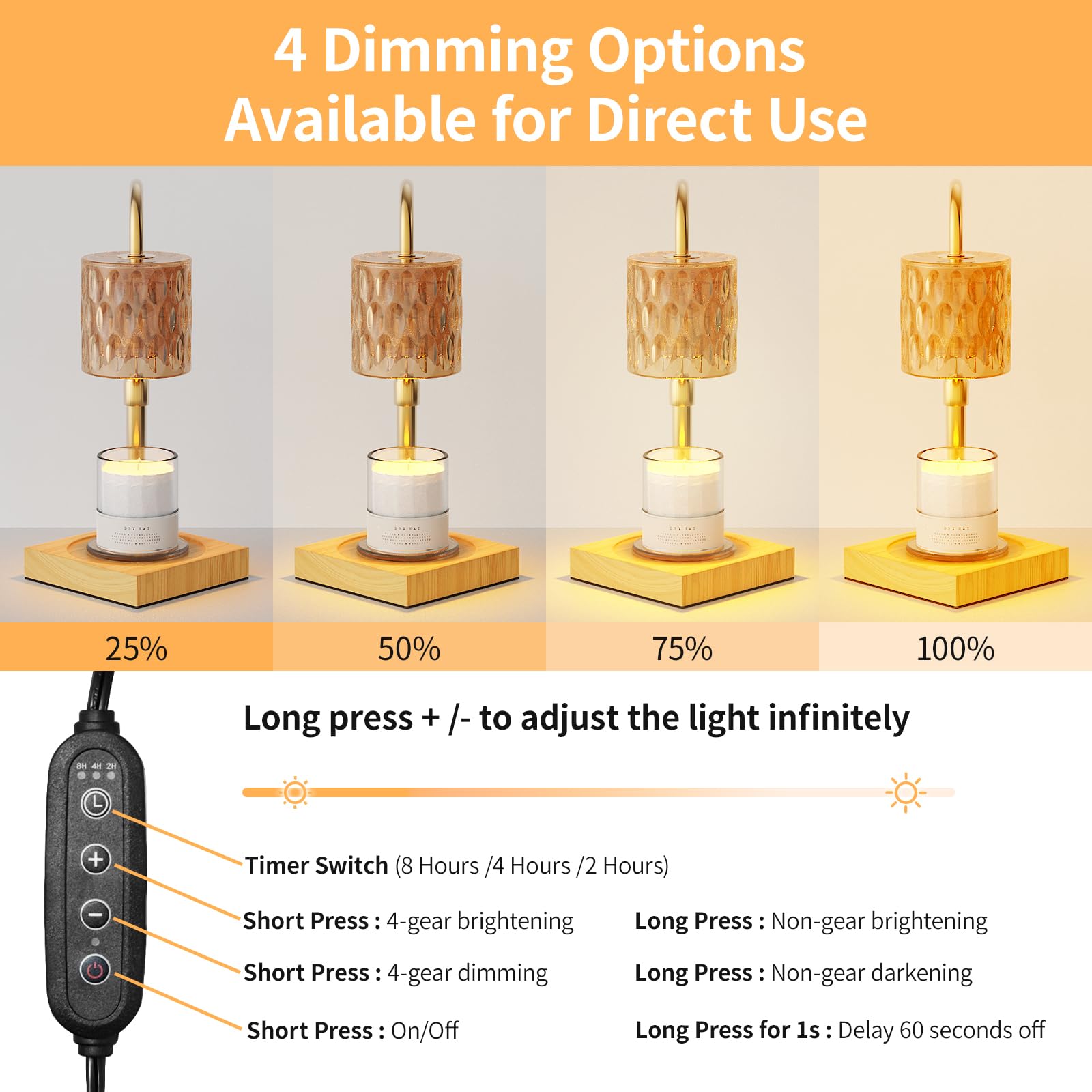 Aromatherapy Candle Warmer Lamp with Timer & Dimmer - Adjustable Height Home Decor Gift with 2 Amber Bulbs - Perfect for Living Room, Bedroom, and Housewarming Gifts