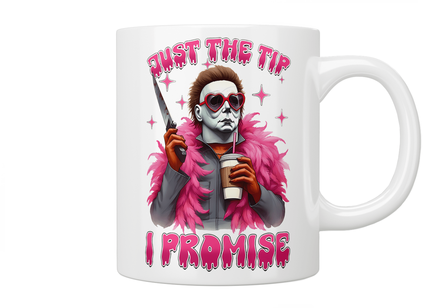Michael Myers Halloween Horror Movie Mug - 'Just The Tip I Promise' Funny Coffee Cup - Perfect for Horror Fans, Gifts & Halloween Parties