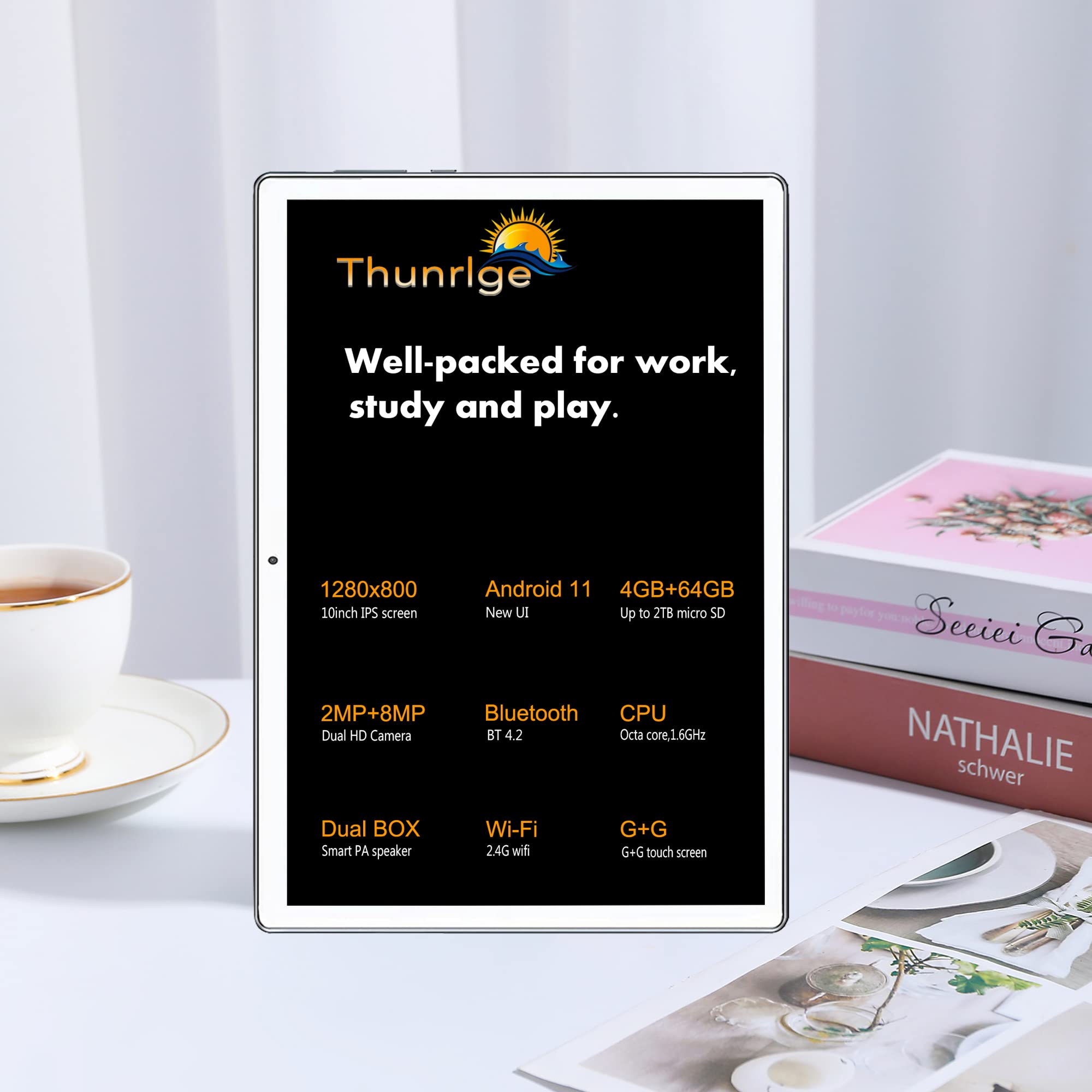 Thunrlge 10 Inch Android 11 Tablet - 64GB Storage, Dual SIM, HD Display - Perfect for Online Learning, Business & Entertainment