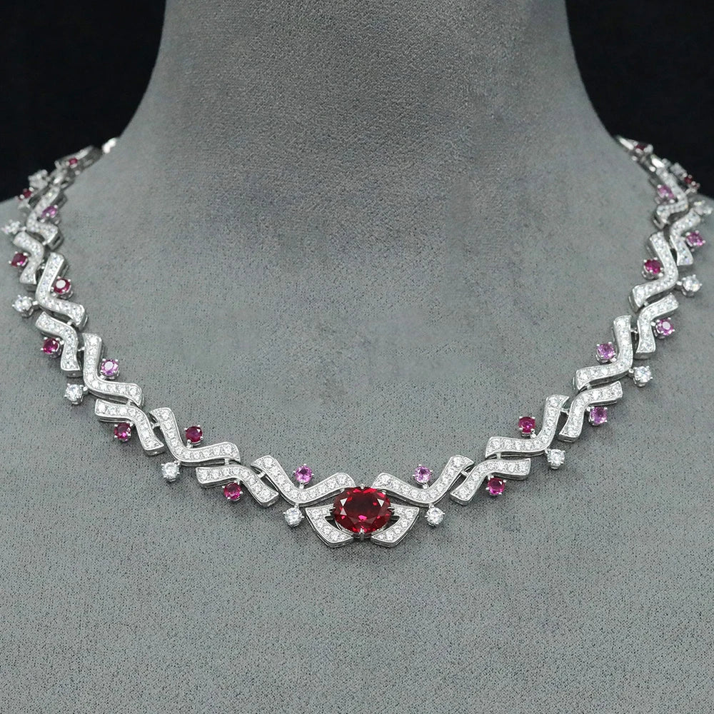 Vintage 925 Sterling Silver Lab Sapphire & Ruby Gemstone Cocktail Necklace - Elegant Fine Jewelry for Women | Anniversary, Birthday & Wedding Gift | Perfect for Date Night, Party & Special Occasions