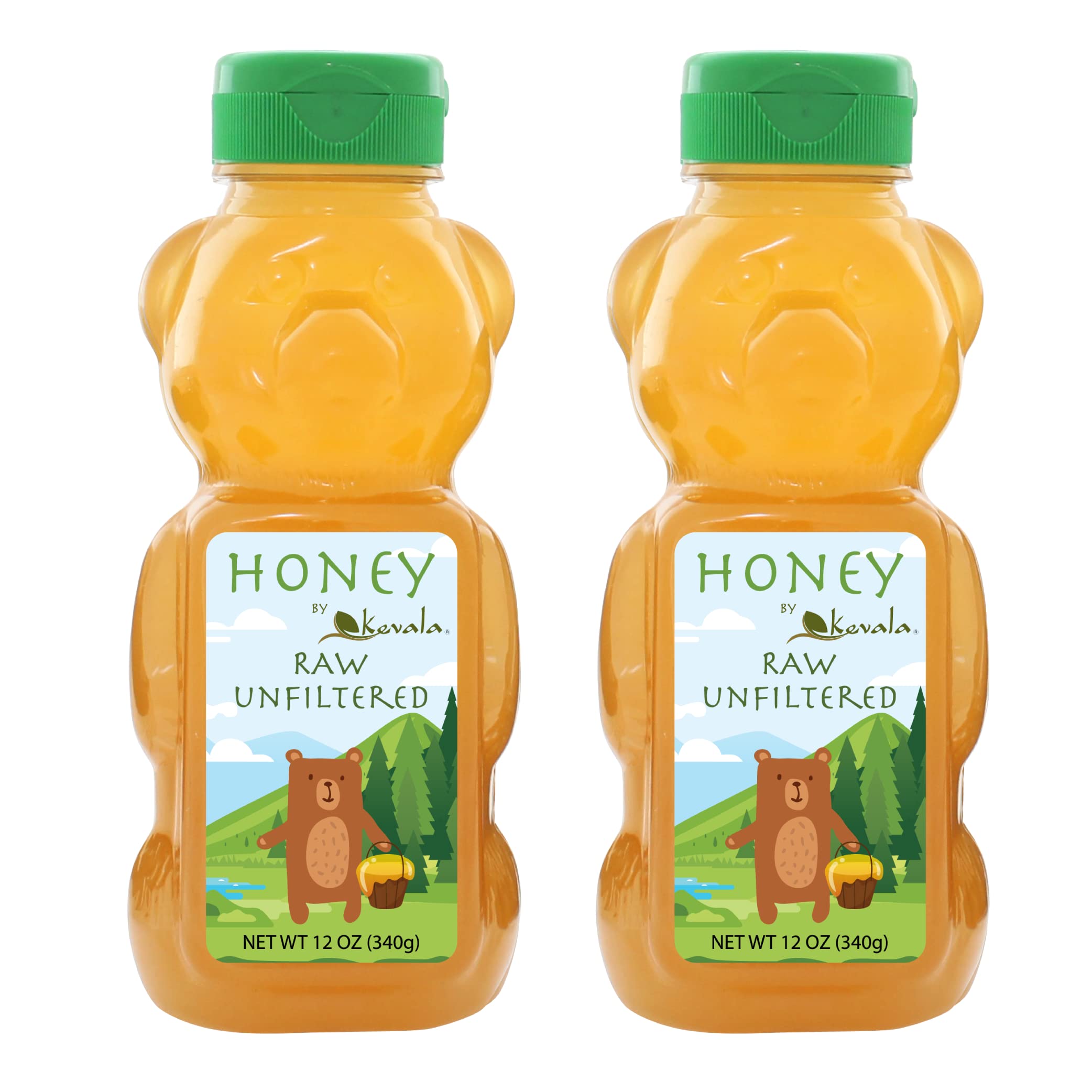 Kevala Raw Unfiltered Honey in Squeeze Bottle – 100% Pure, Natural, Non-GMO, Gluten-Free, No Added Sugar, Pesticide-Free Bee Nectar – 12 oz (Pack of 2) – Perfect for Tea, Baking, Smoothies & Healthy Breakfasts
