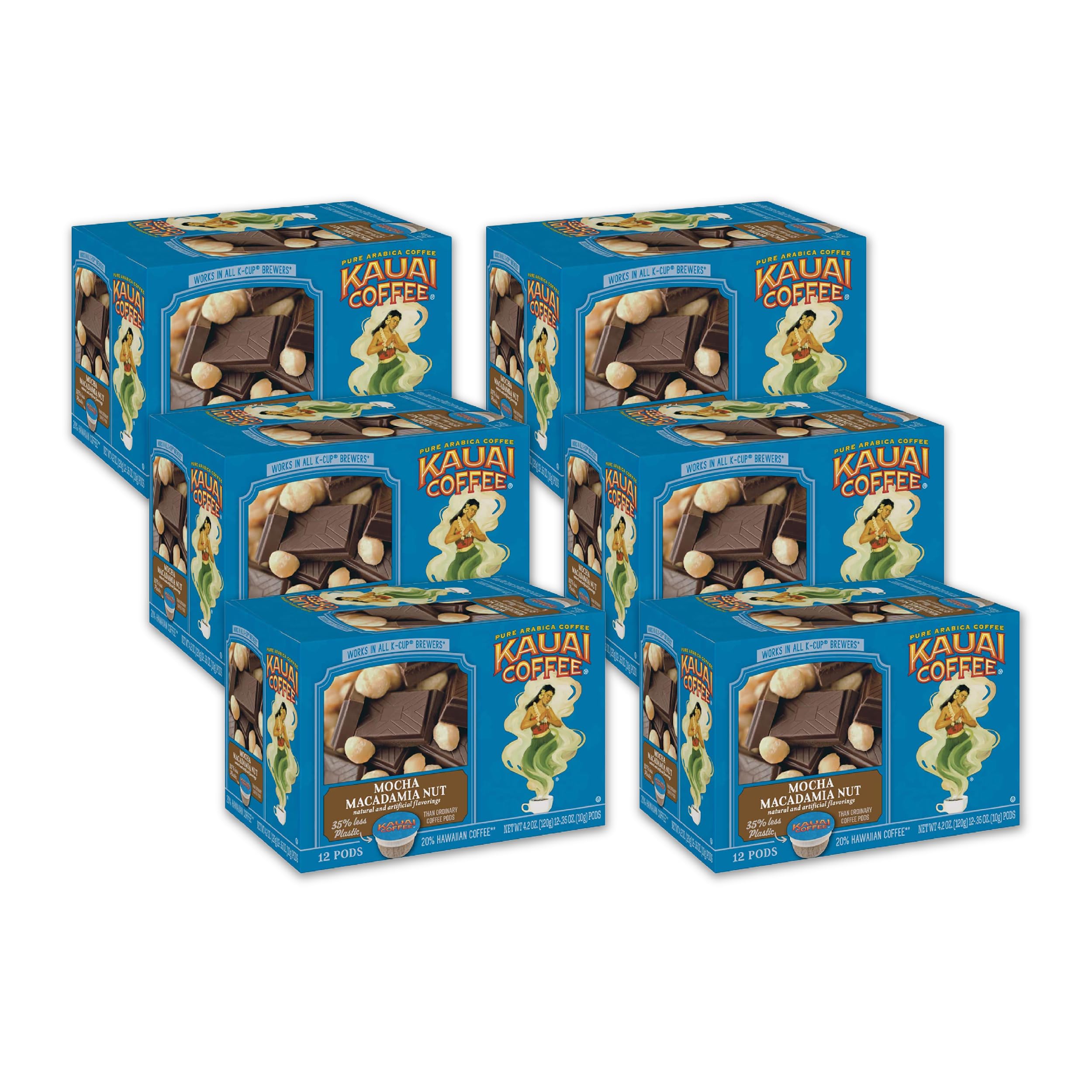 Premium Kauai Coffee Mocha Macadamia Nut Medium Roast K-Cups - 6 Packs (72 Single-Serve Pods) for Keurig Brewers | Perfect for Office, Home & Morning Coffee Break