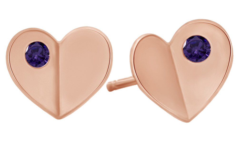 14k Rose Gold Contour Heart Stud Earrings for Women - Romantic Gift for Valentine's Day, Anniversary & Date Night Jewelry