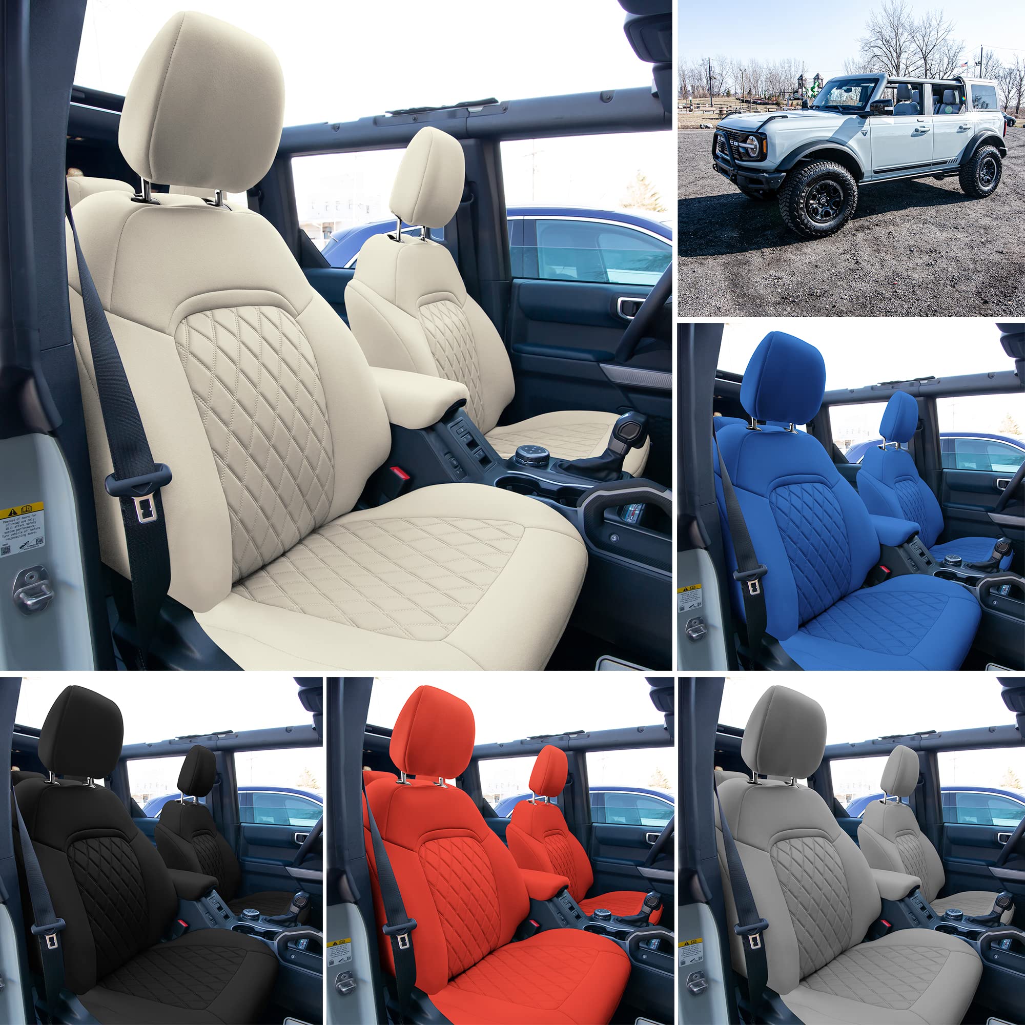 Custom Fit Neoprene Seat Covers for 2021-2022 Ford Bronco SUV - Water Resistant Neosupreme Front Set in Solid Gray | Perfect for Off-Roading, Camping & Daily Commute