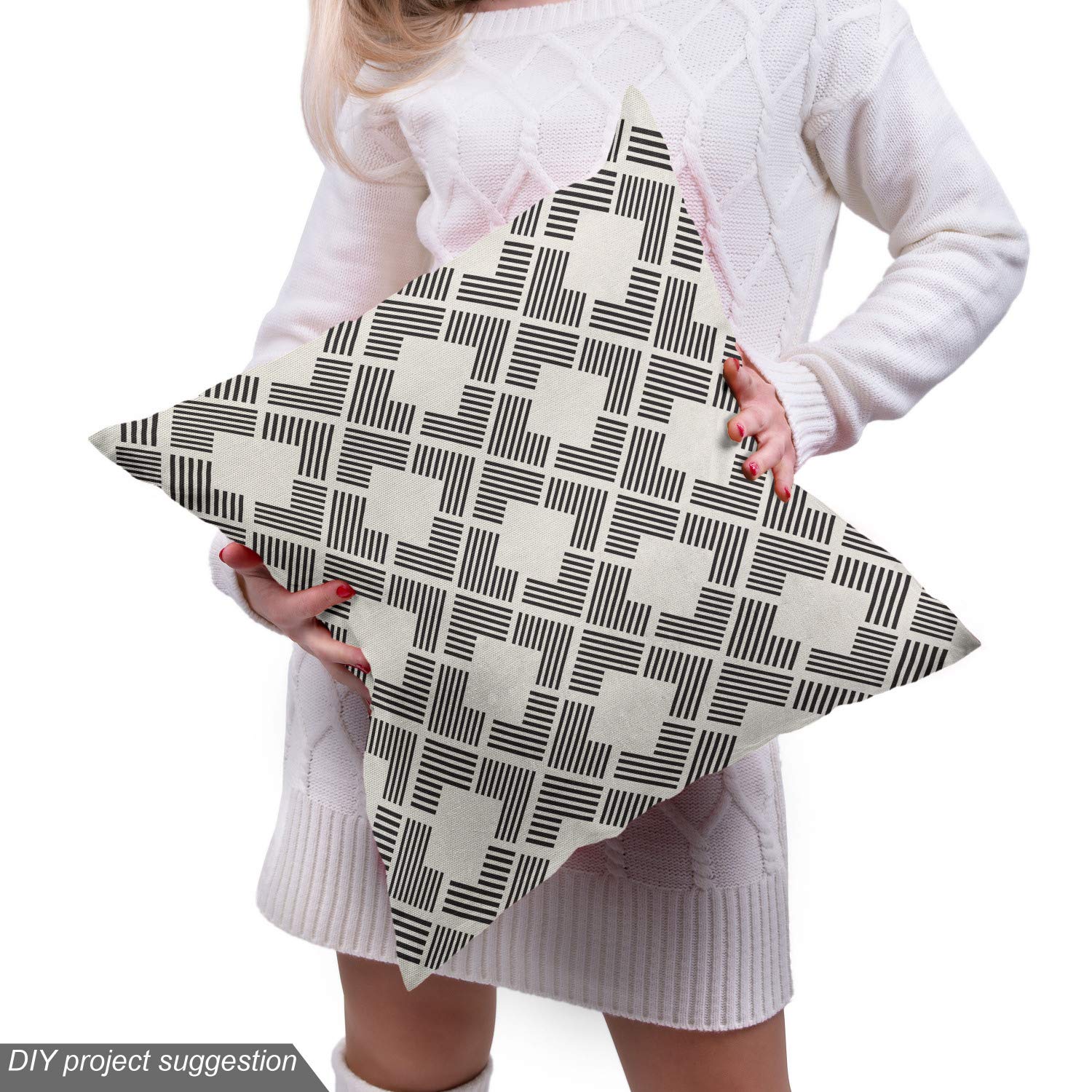 Ambesonne Abstract Fabric by The Yard - Modern Geometric Monochrome Pattern with Lines, Squares & Lattice | 10 Yards Upholstery Fabric for Sofa, Curtains & Home Decor | Charcoal Grey Eggshell for Living Room & Bedroom Accents