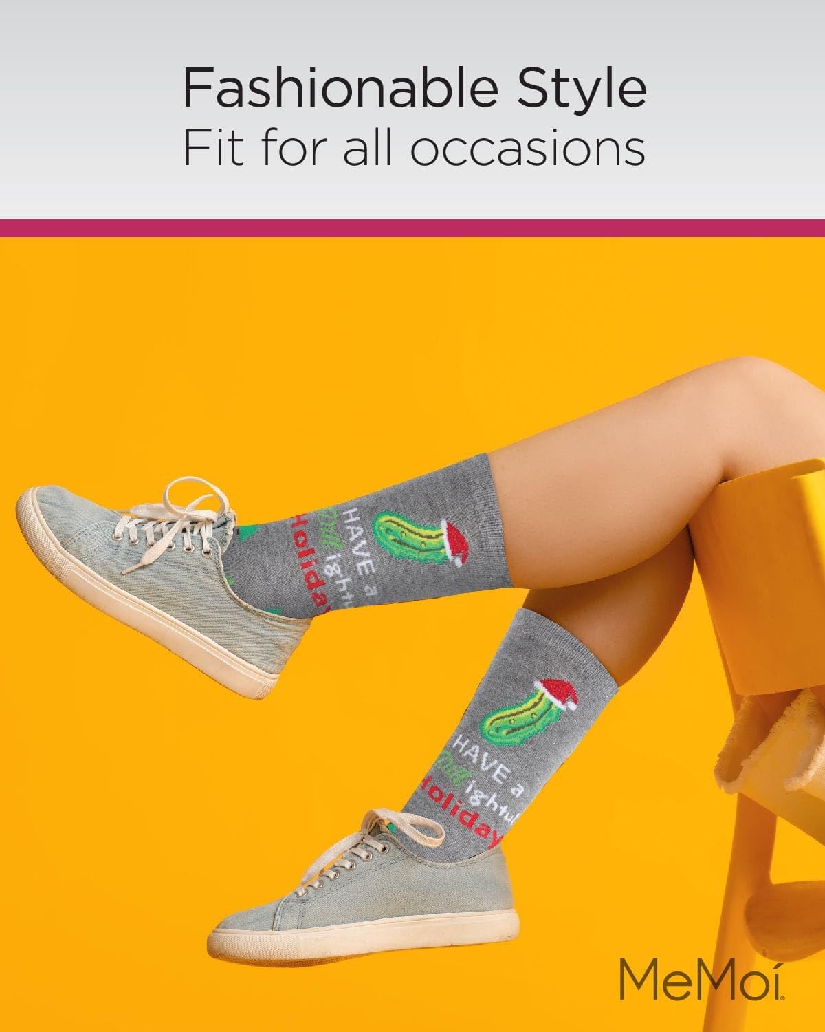 MeMoi Women's Dill-ightful Holiday Crew Socks - Festive Christmas Socks for Women - Cozy & Comfortable for Winter, Gift Giving & Holiday Parties