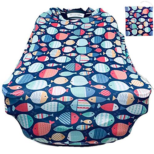 Seedlings Haven Baby Car Seat Canopy - Green Multi-Fish Print Sunshade for Infant Carriers | Perfect for Strollers, Travel & Outdoor Protection