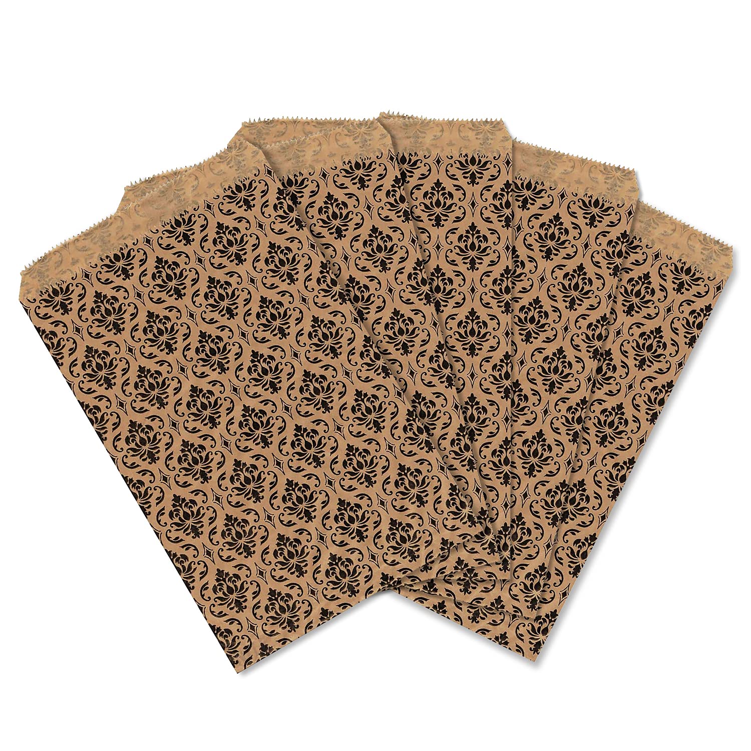 MOOCA 200 Pcs Brown & Black Damask Gift Bags Bulk (4x6 Inches) - Small Jewelry Bags, Candy Bags, Party Favor Bags, Wedding Treat Bags, Business Packaging | Perfect for Retail Stores, Birthday Parties, Baby Showers & Wedding Favors